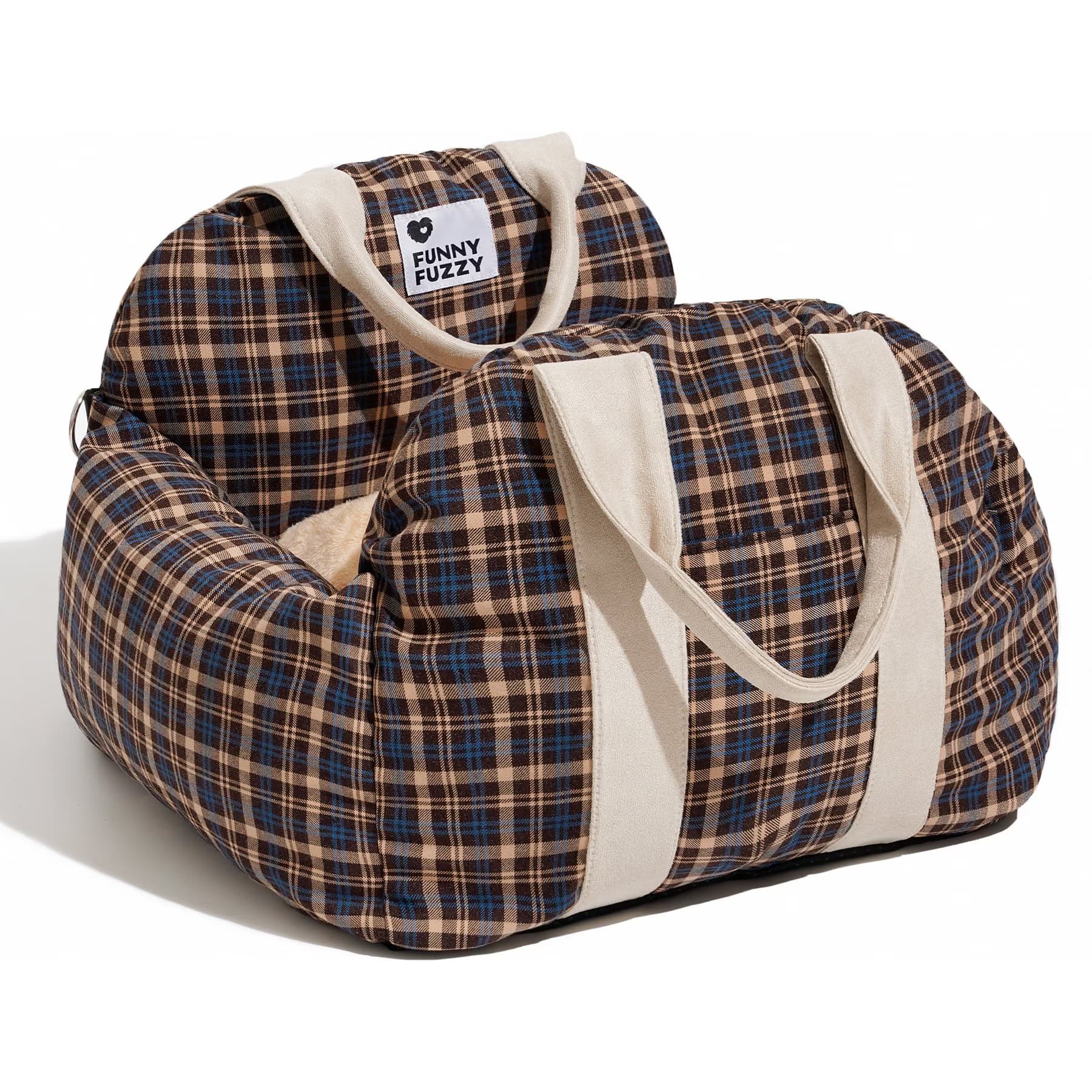 FunnyFuzzy FunnyFuzzy First Class Car Seat Travel Dog Bed, Vintage Plaid, Single