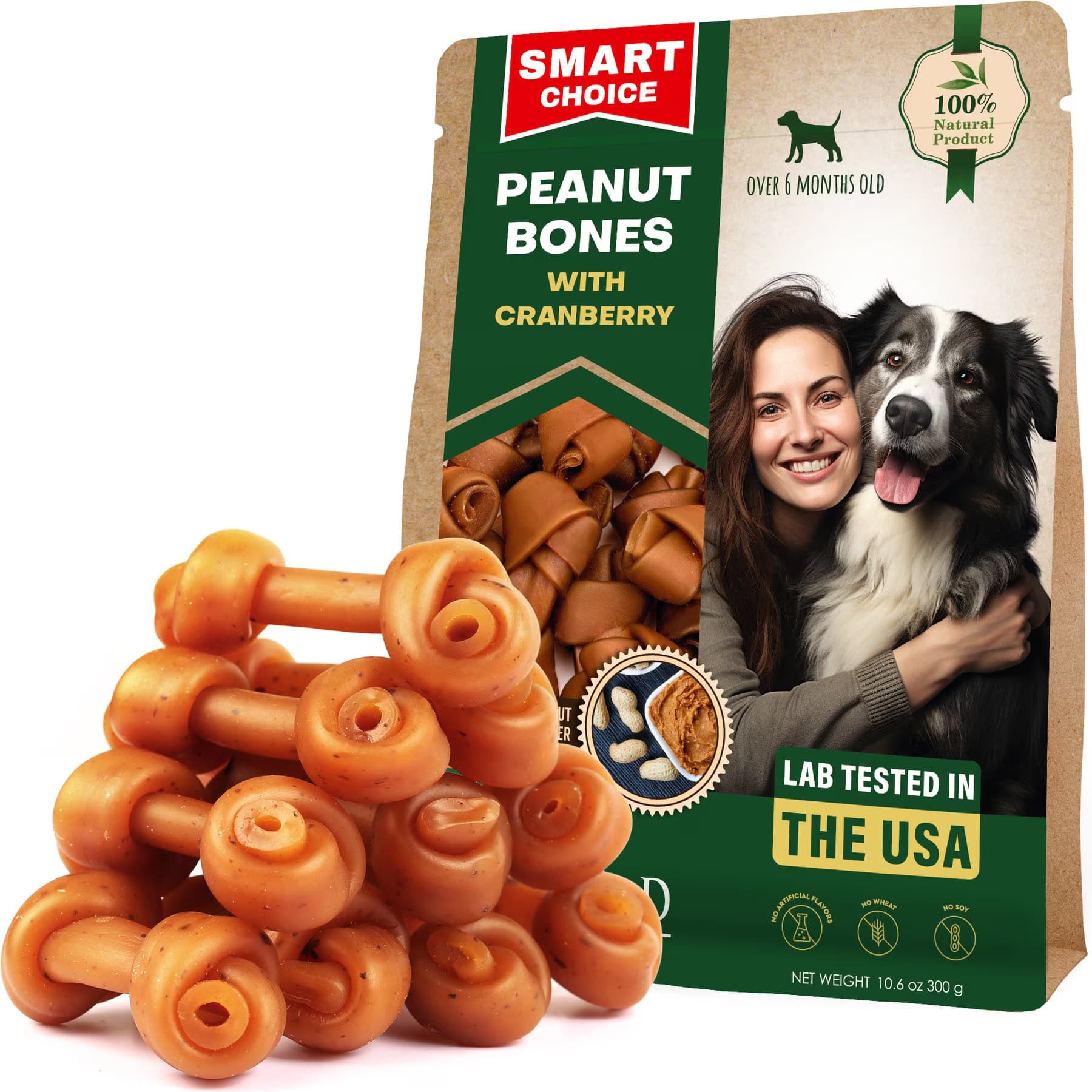 Beloved Pets Beloved Pets Peanut Butter Bones with Cranberry Rawhide-Free Dog Treats