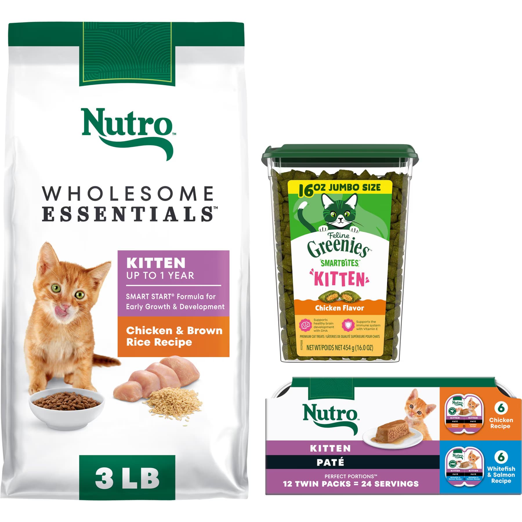 Greenies||Nutro Kitten Variety Pack: Nutro Perfect Portions Variety Pack Pate Wet Food, 2.6-oz
