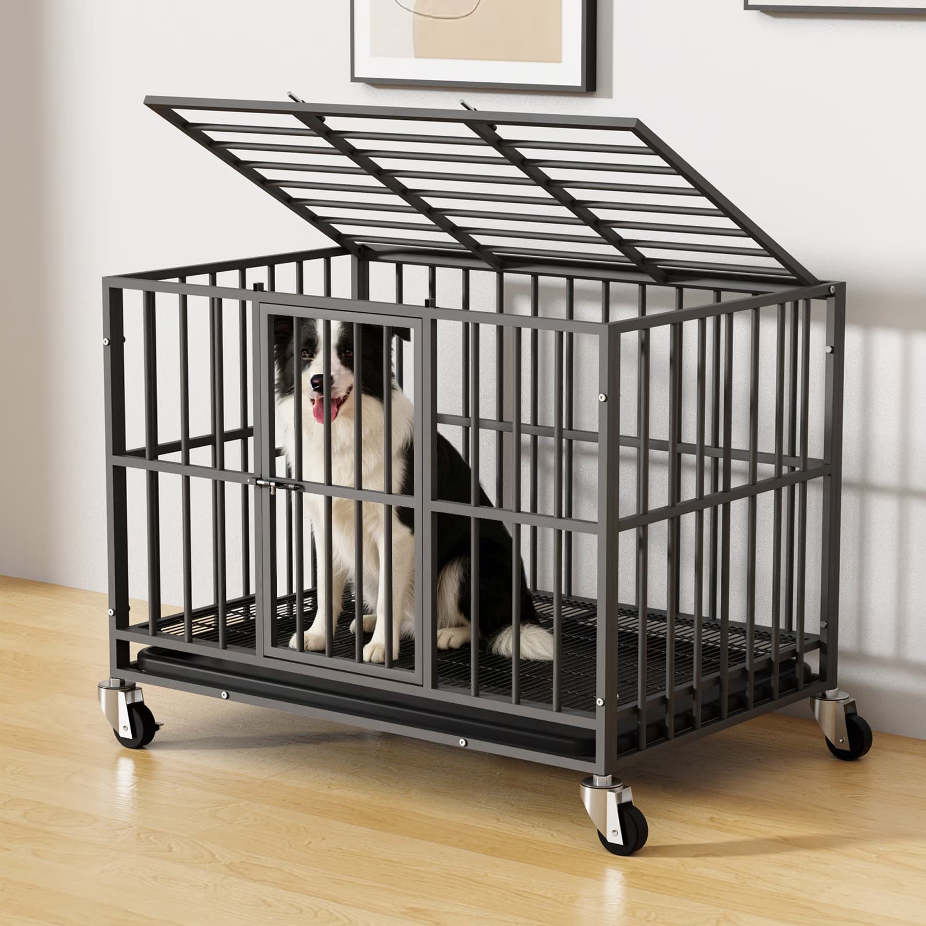 Xbrigh Xbrigh Double-Door Dog Crate, Black, 38 inch