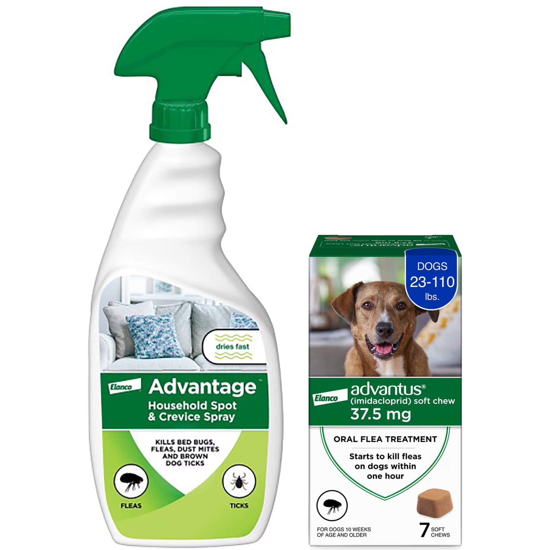 Advantage||Advantus Flea Prevention Kit – Dogs (23-110 lbs) Advantus Soft Chews + Advantage Spot & Crevice Spray
