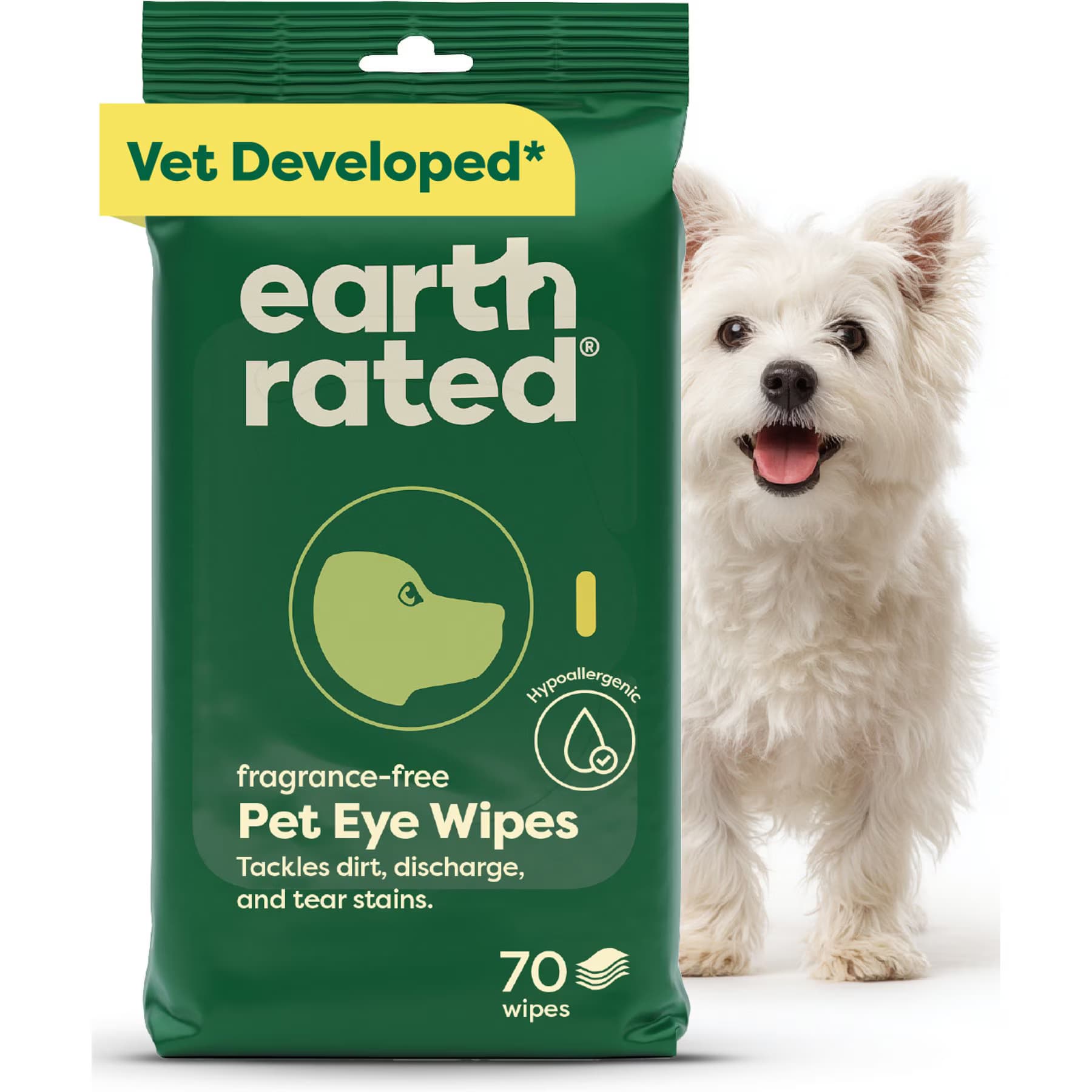 Earth Rated Earth Rated Vet-Developed Hypoallergenic Pet Eye Wipes Fragrance Free