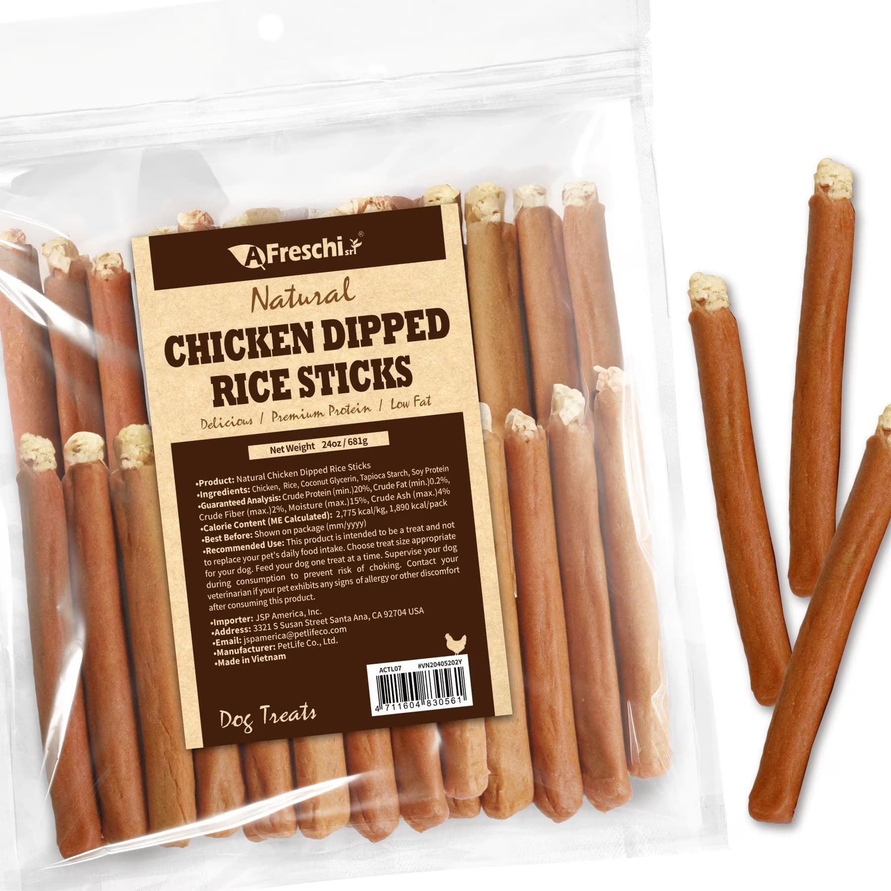 AFreschi AFreschi Natural Chicken Dipped Rice Sticks Human-Grade Jerky Dog Treats