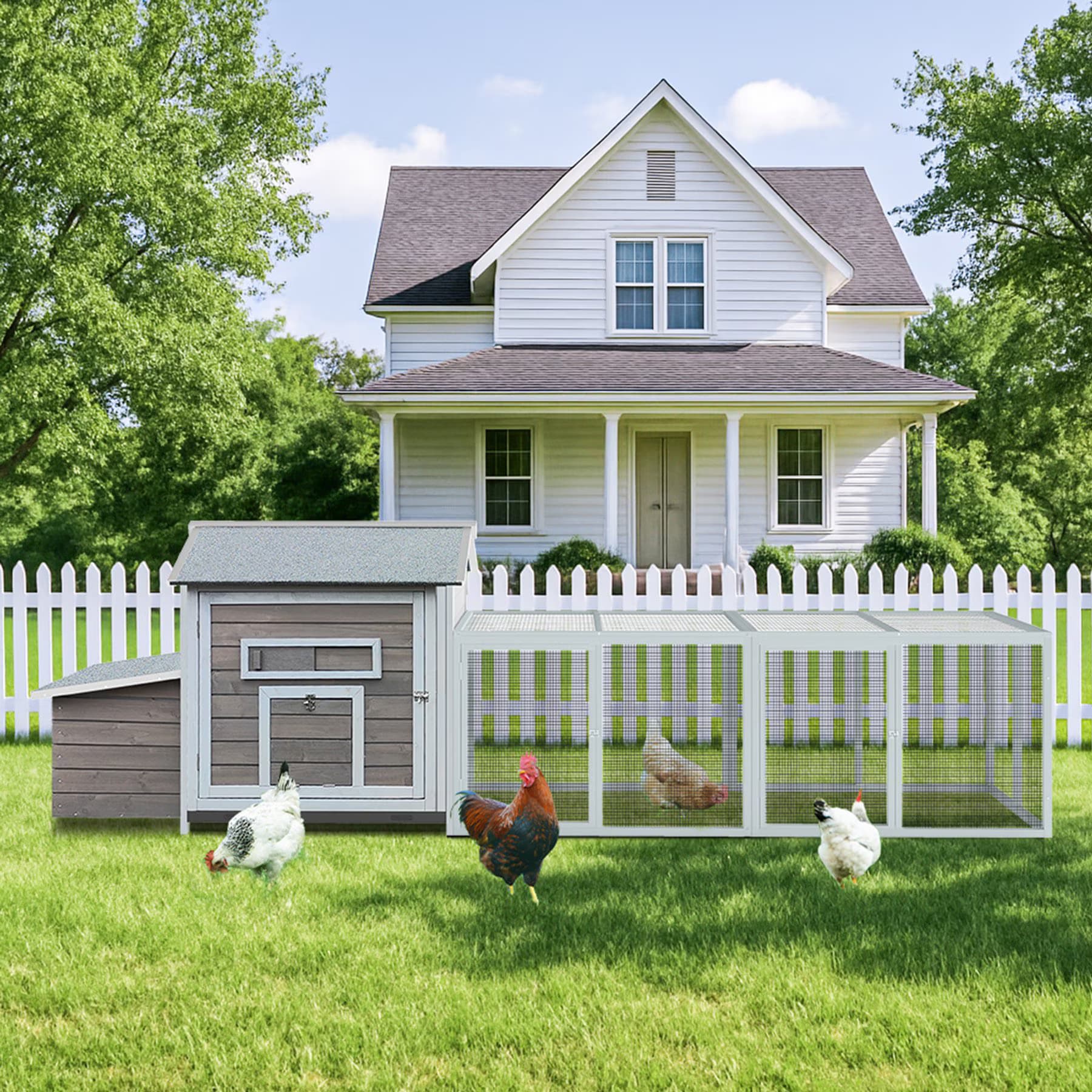 Yafylly Yafylly Outdoor Wooden Chicken Coop with Nesting Box, Large: 118-in, Gray