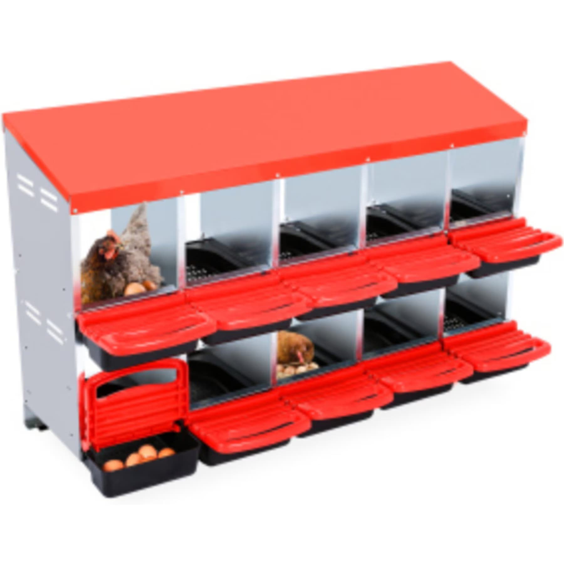 LALFPET LALFPET 8 or 10 Hole 2 Layer Chicken Nesting Box, Red, 52.56-in