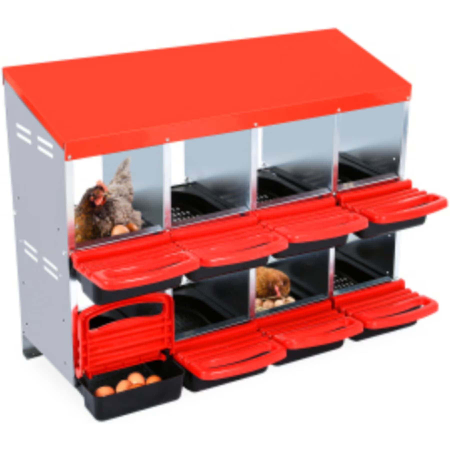 LALFPET LALFPET Two-Tier 8 Room Chicken Nesting Box with Lid Cover, 42.32-in, Red