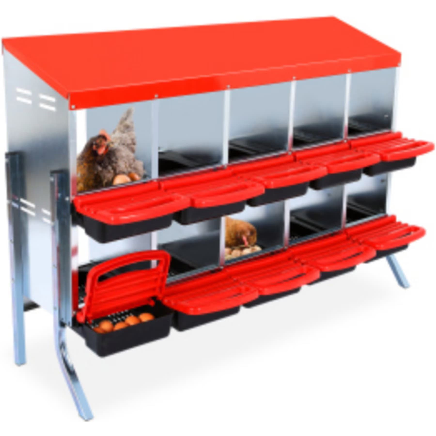 LALFPET LALFPET 8 or 10 Hole 2 Layer Chicken Nesting Box, Red with Legs, 52.56-in