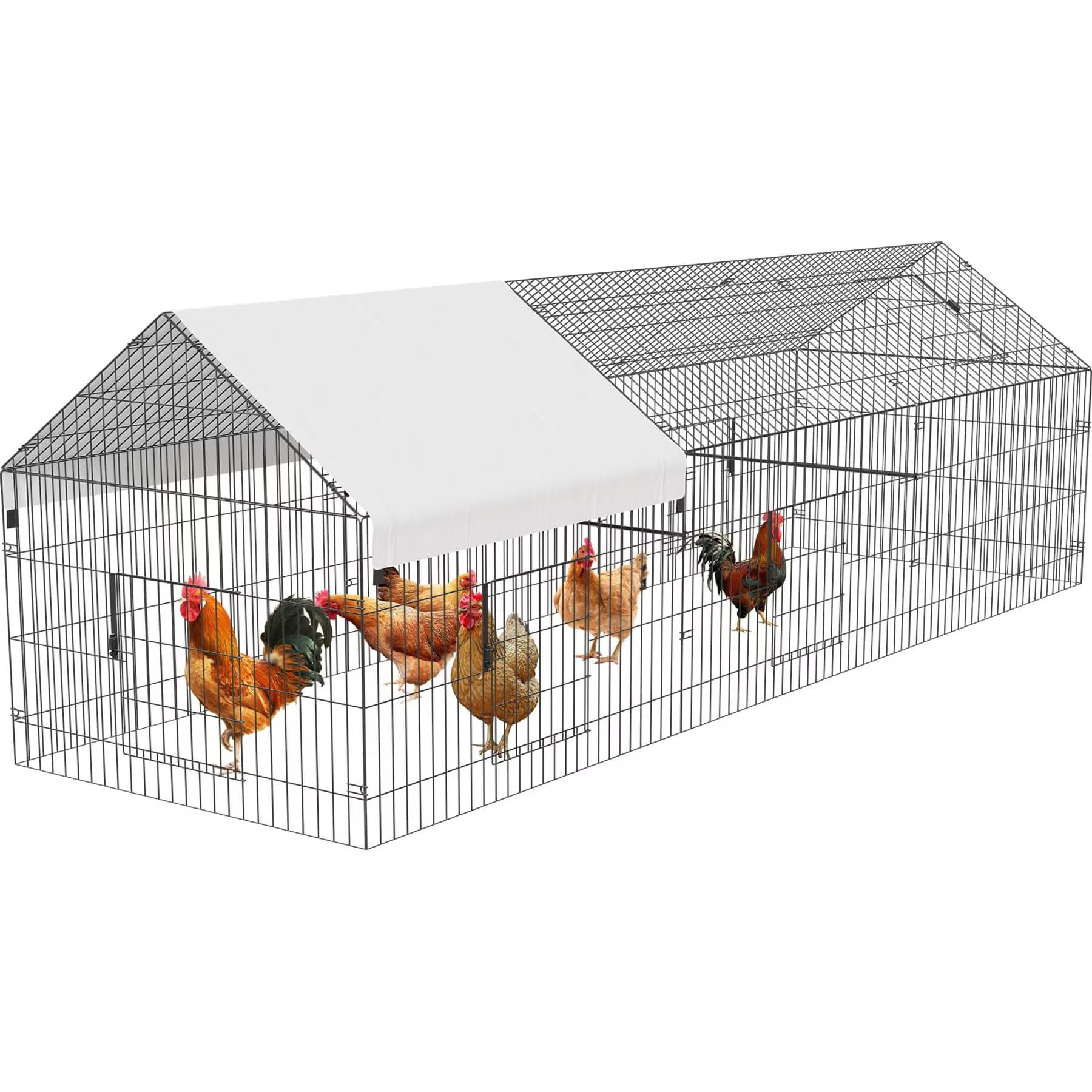 LALFPET LALFPET Outdoor Portable Metal 4-Door Bird Coop with Waterproof Cover, 129.9 x 39.8 x 39.8-in