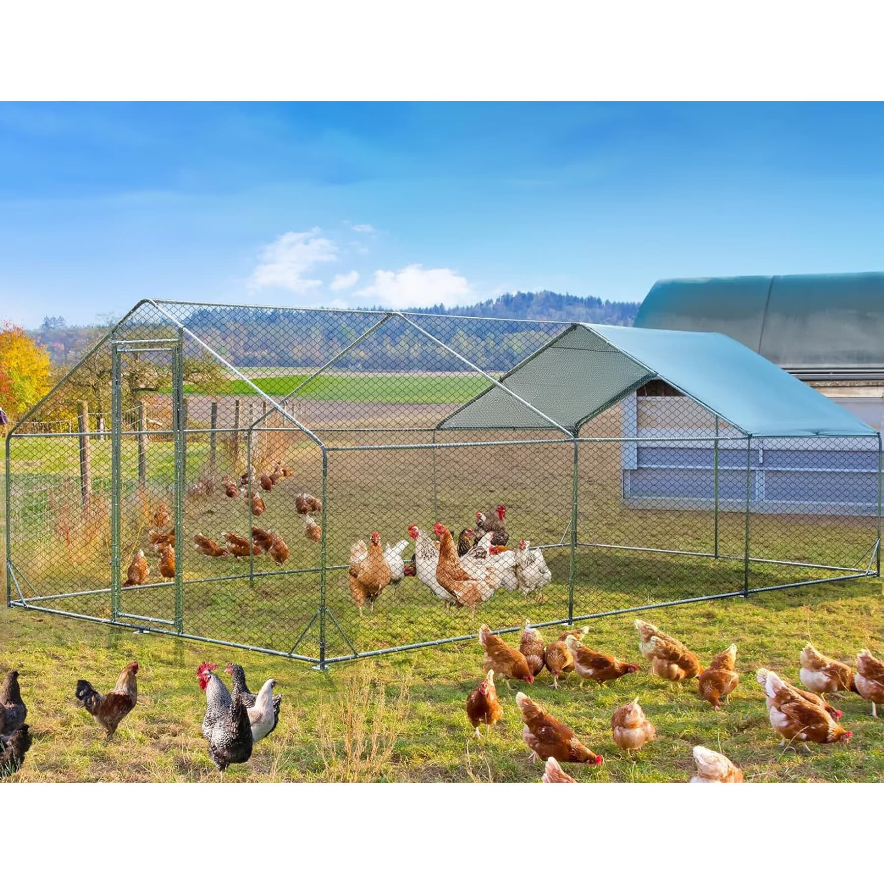 LALFPET LALFPET Spire Roof Metal Bird Coop with Anti-UV Waterproof Cover, Large: 236.22-in