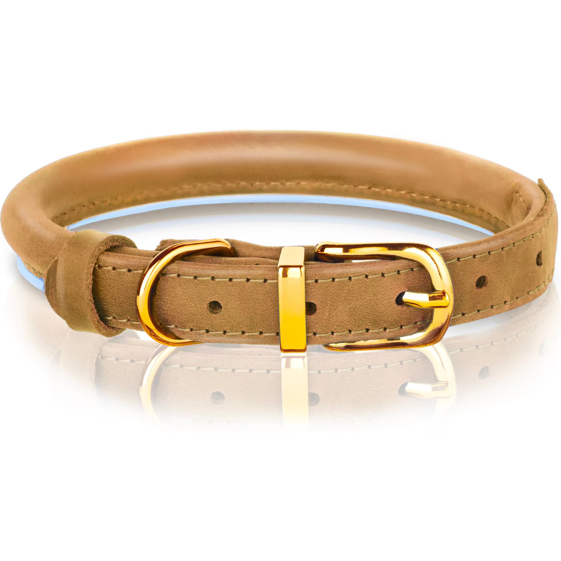 OOPSDOGGY OOPSDOGGY Soft Padded Rolled Leather Reflective Dog Collar, Camel, XX-Large: 20 to 24-in neck, 4/5-in wide