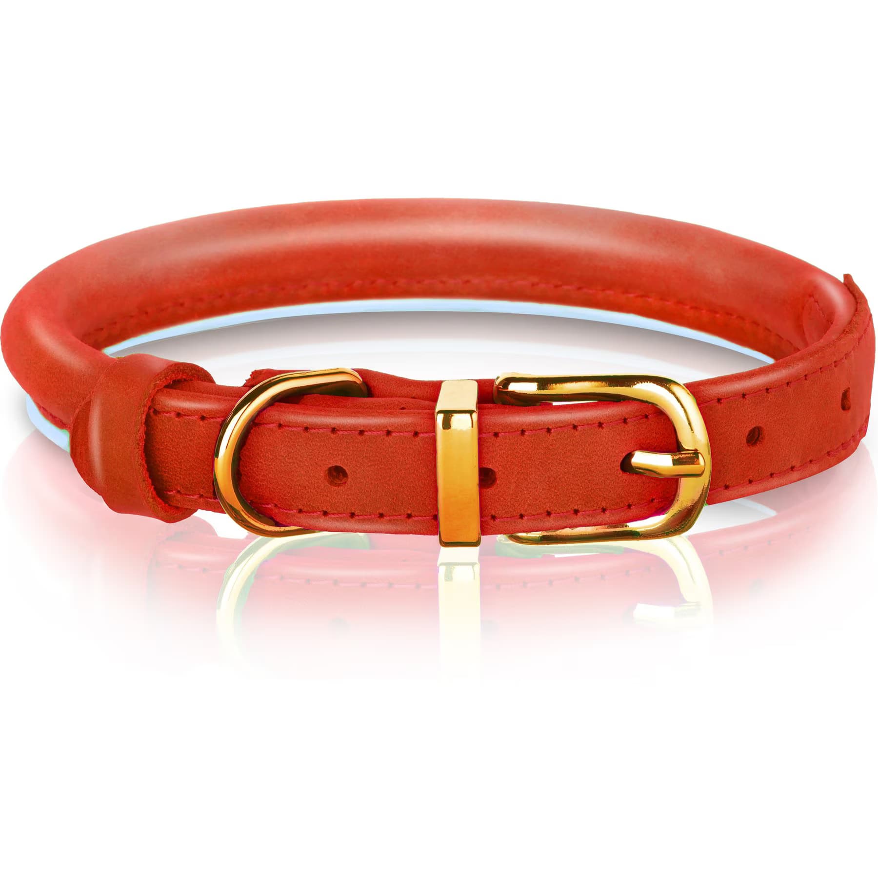 OOPSDOGGY Soft Padded Rolled Leather Reflective Dog Collar, Red, XX-Large: 20 to 24-in neck, 4/5-in wide — view 2