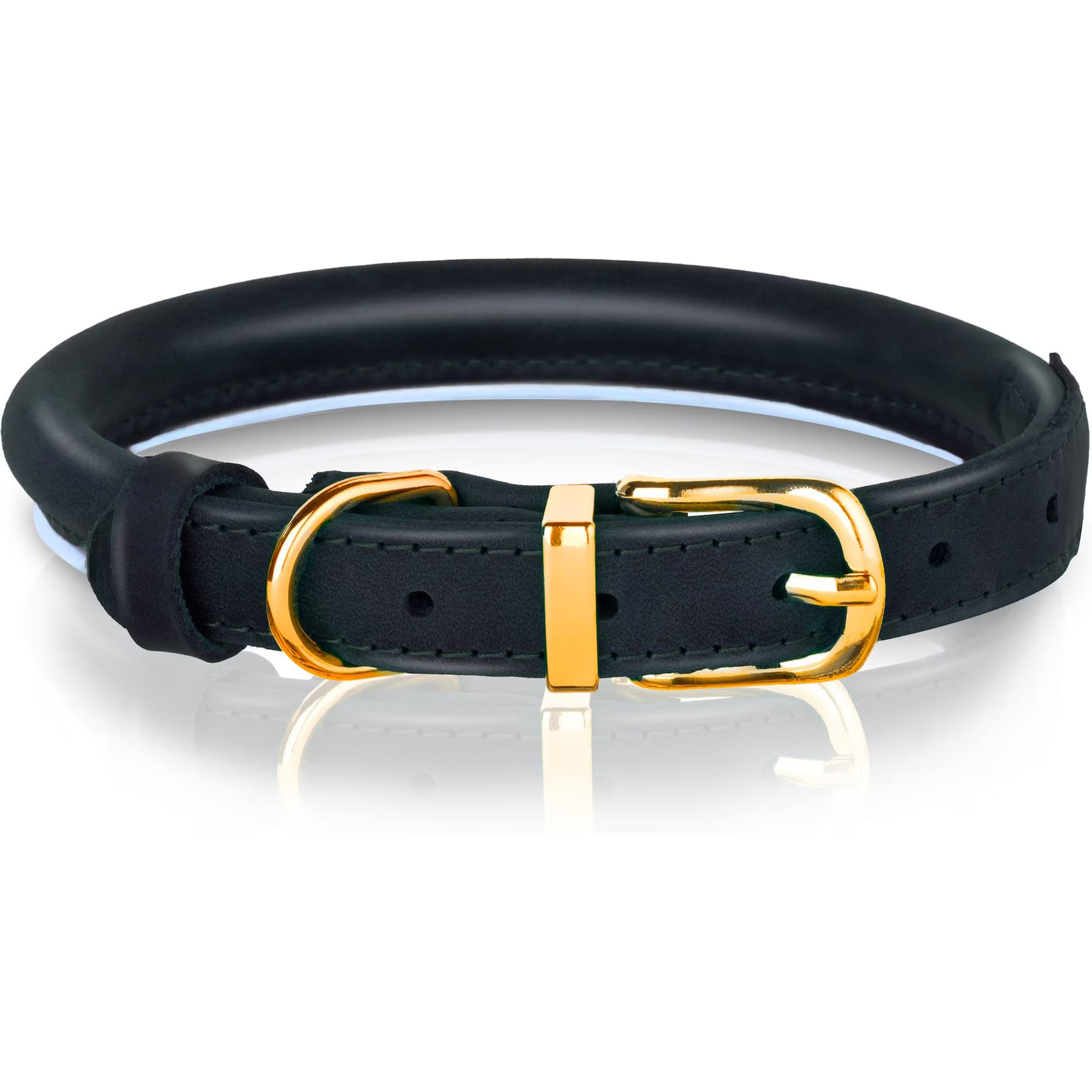OOPSDOGGY OOPSDOGGY Soft Padded Rolled Leather Reflective Dog Collar, Black, XX-Large: 20 to 24-in neck, 4/5-in wide