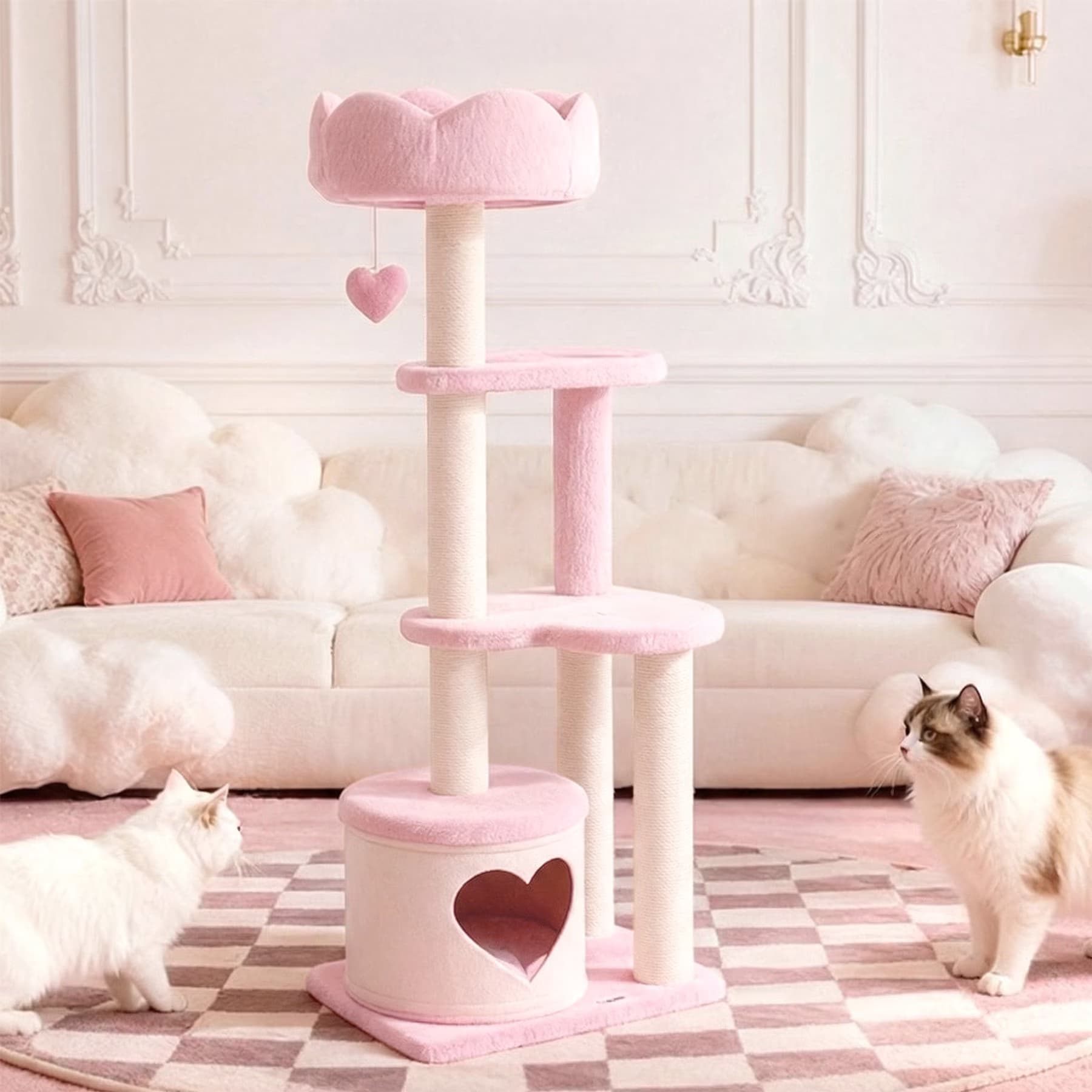 Happy & Polly Happy & Polly Cloud Serenade Heart 52.8-in Velvet Cat Tree & Condo