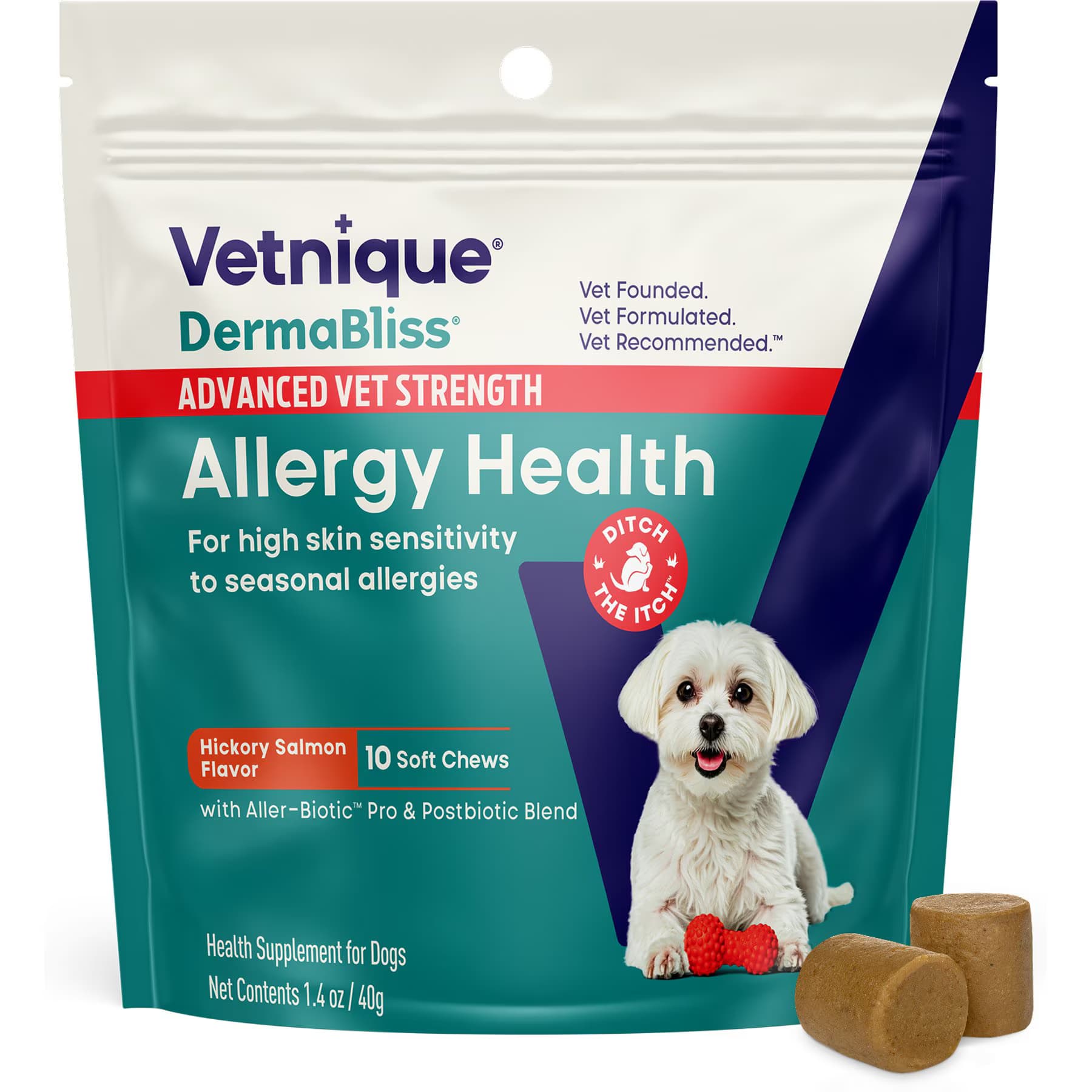 Vetnique Labs Dermabliss Advanced Vet Strength Hickory Salmon Flavor Soft Chews Allergy Health Supplement for Dogs — view 2