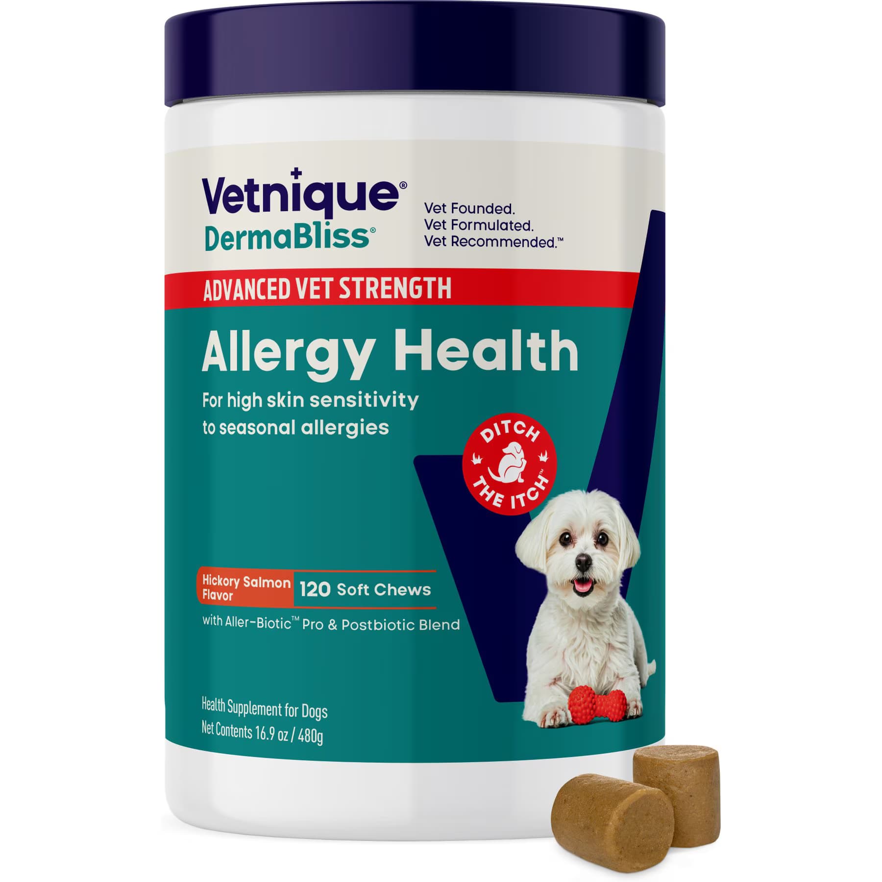 Vetnique Labs Dermabliss Advanced Vet Strength Hickory Salmon Flavor Soft Chews Allergy Health Supplement for Dogs — view 3