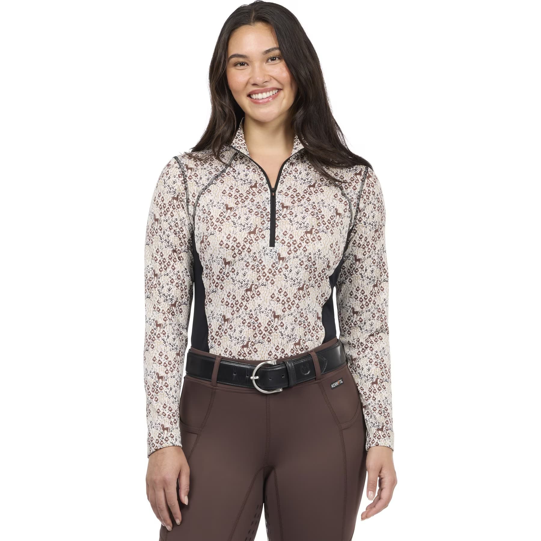 Kerrits Kerrits Equibreeze Ice Fil Long Sleeve Riding Shirt, Mocha Equine Meadow, XXX-Large