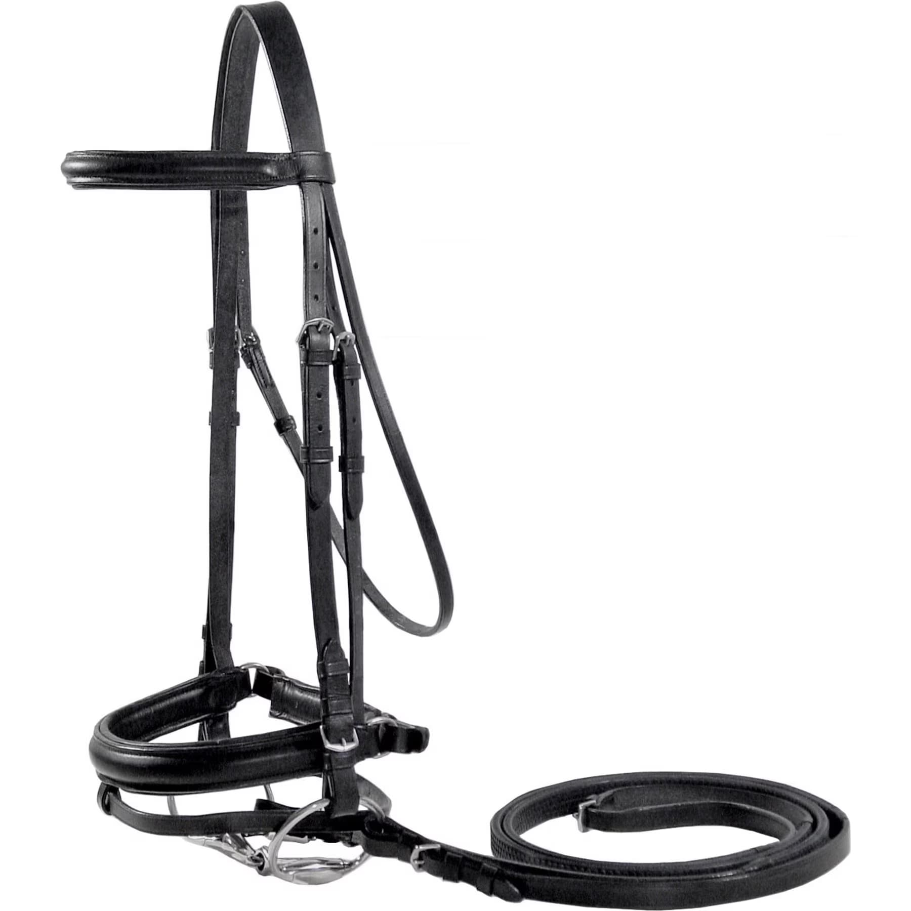 Paris Tack Paris Tack Dressage German Crank Horse Bridle with Rubber Reins, Black, Full Horse