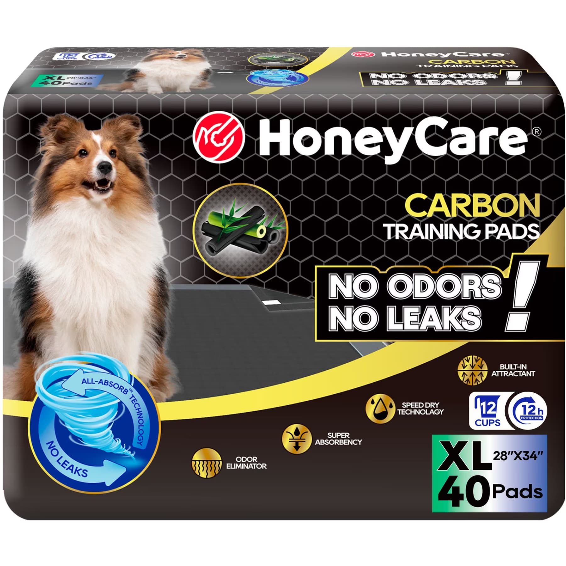HoneyCare HoneyCare All-Absorb Charcoal Carbon Eliminating Urine Odor Dog Training Pads, 28×34-in