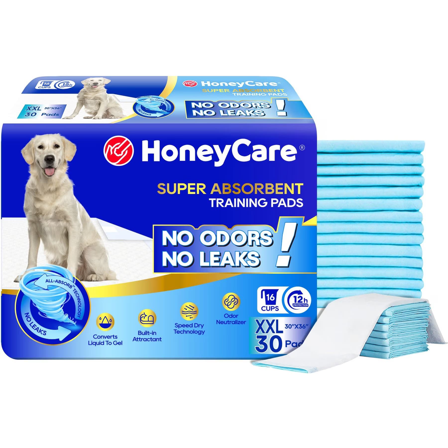 HoneyCare HoneyCare All-Absorb Ultra Absorbent & Odor Eliminating Dog & Puppy Training Pads, 30-in x 36-in
