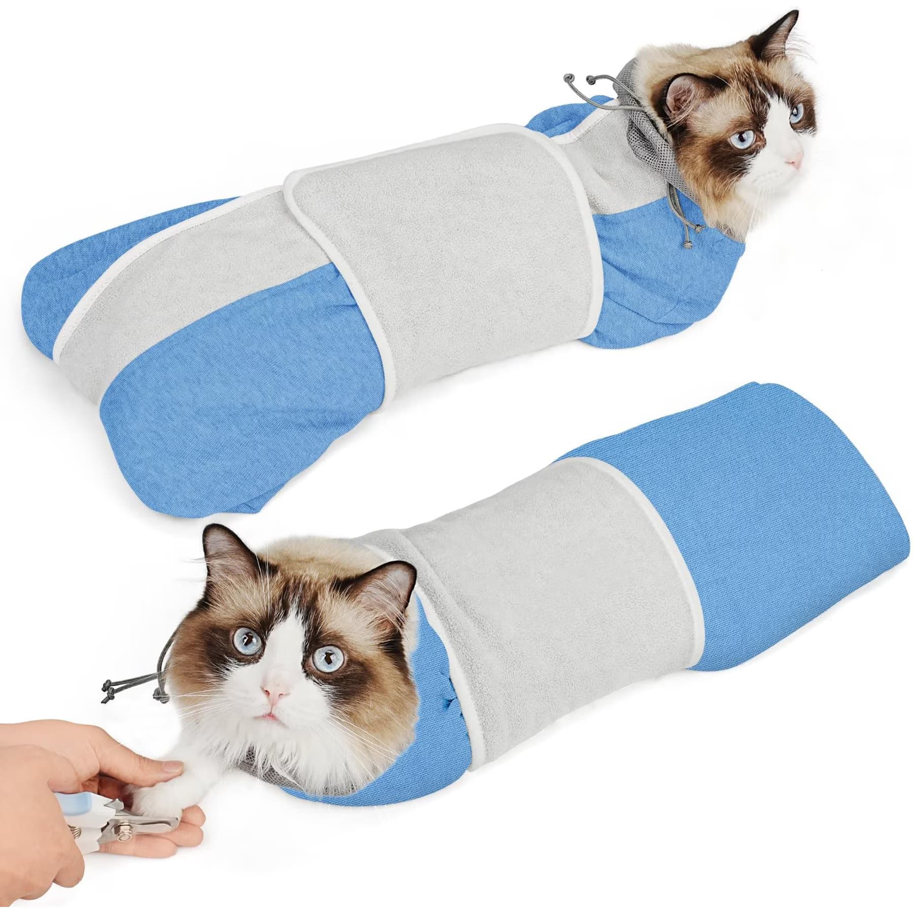 Supet Supet Self-Adhesive Anti-Scratch Swaddle Cat Grooming Wrap for Cutting Nails, Blue, Medium