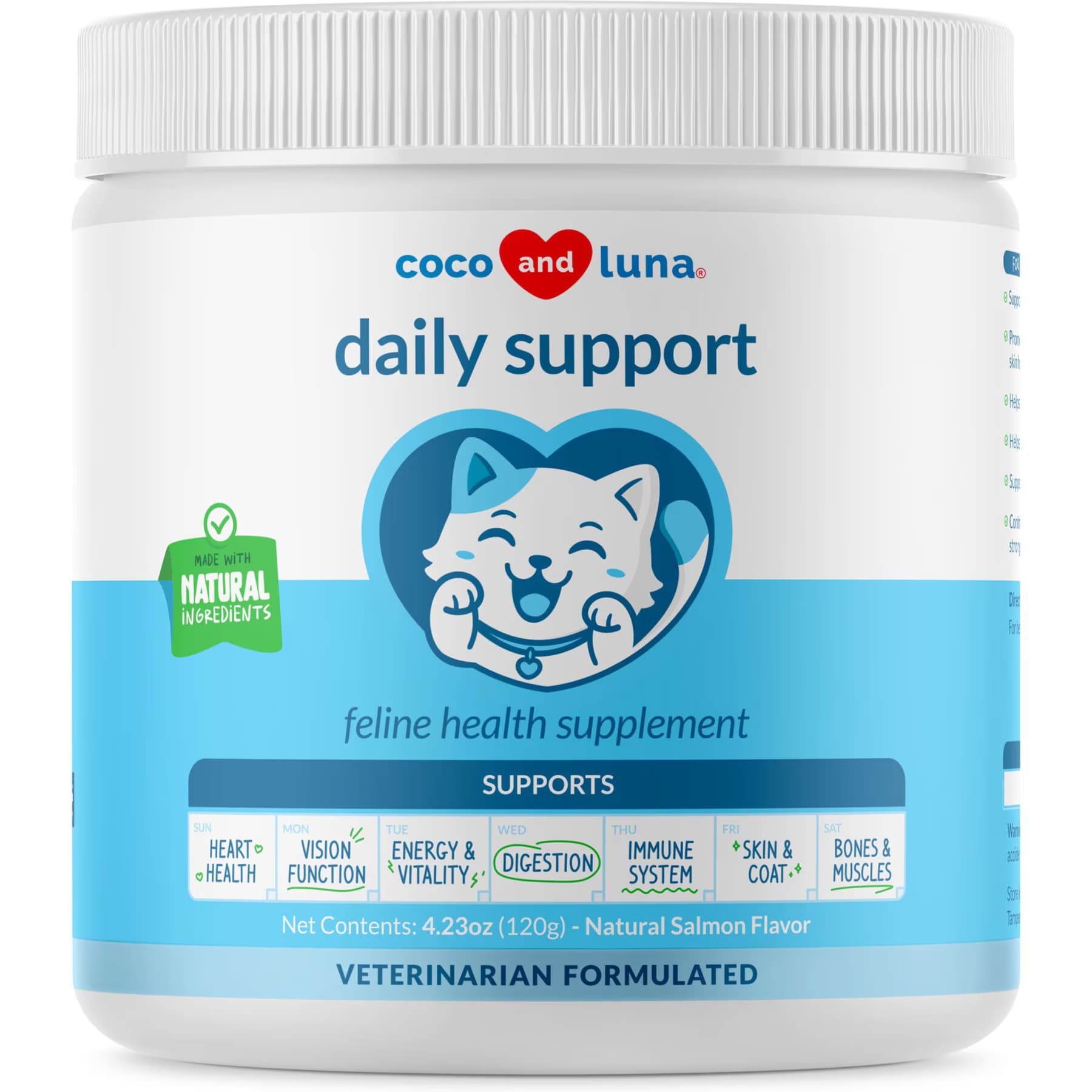 Coco and Luna Coco and Luna Daily Support with Taurine & Spirulina 10-in-1 Powder Multivitamin for Cats, 120-gr jar
