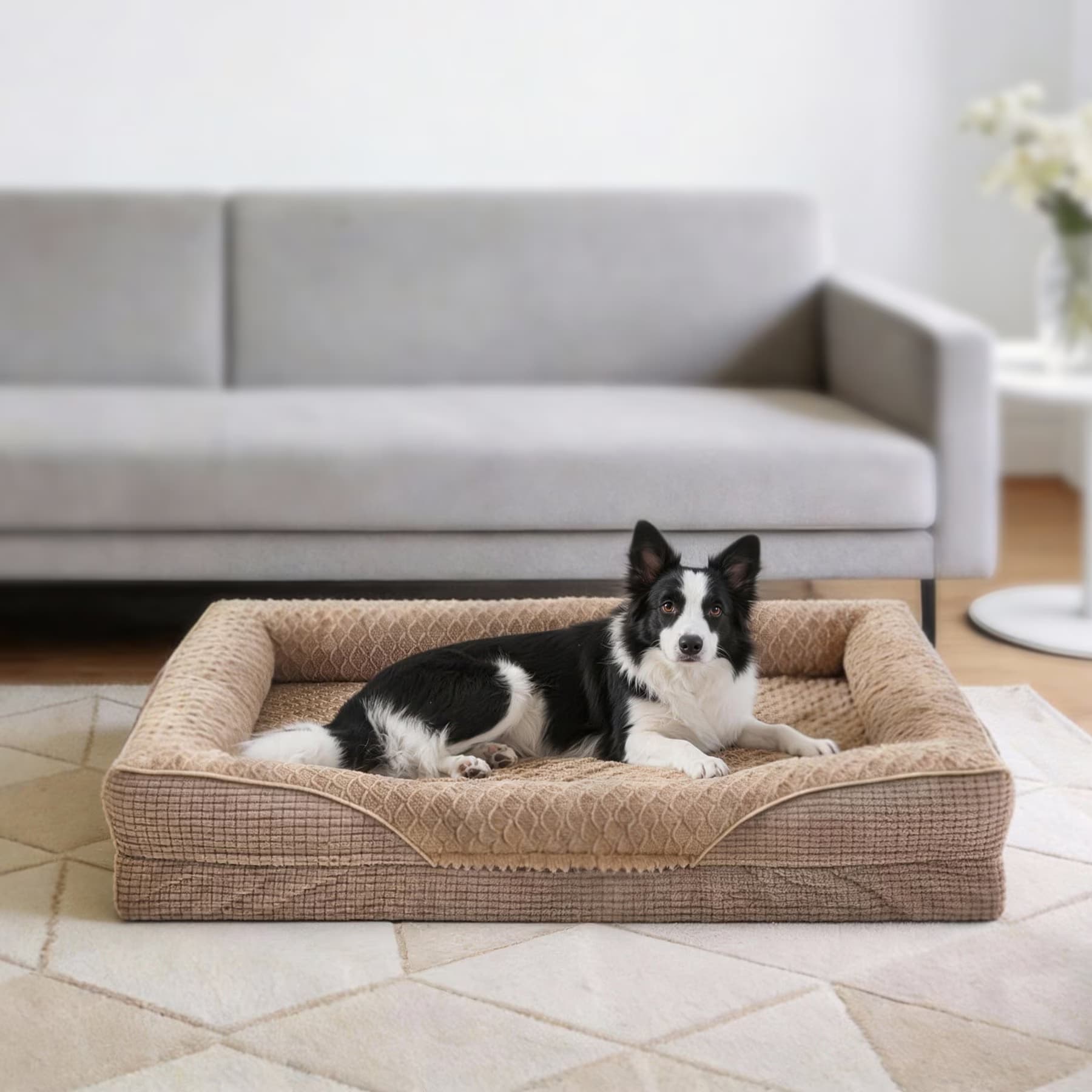 Invenho Waterproof Orthopedic Couch Dog Bed with Washable Removable Cover, Brown, 48 x 35 x 6.5-in — view 4