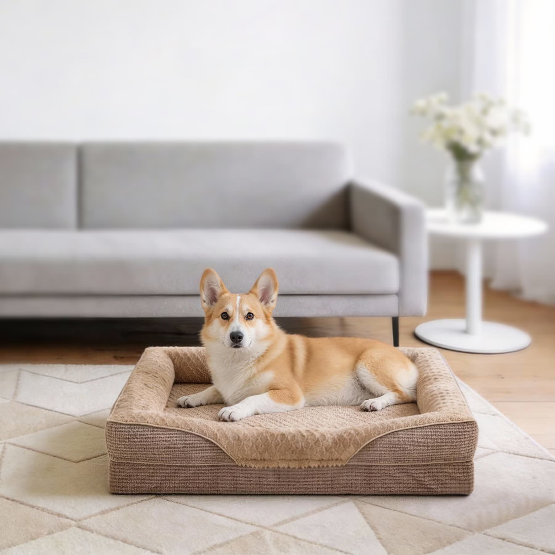 Invenho Waterproof Orthopedic Couch Dog Bed with Washable Removable Cover, Brown, 48 x 35 x 6.5-in — view 3
