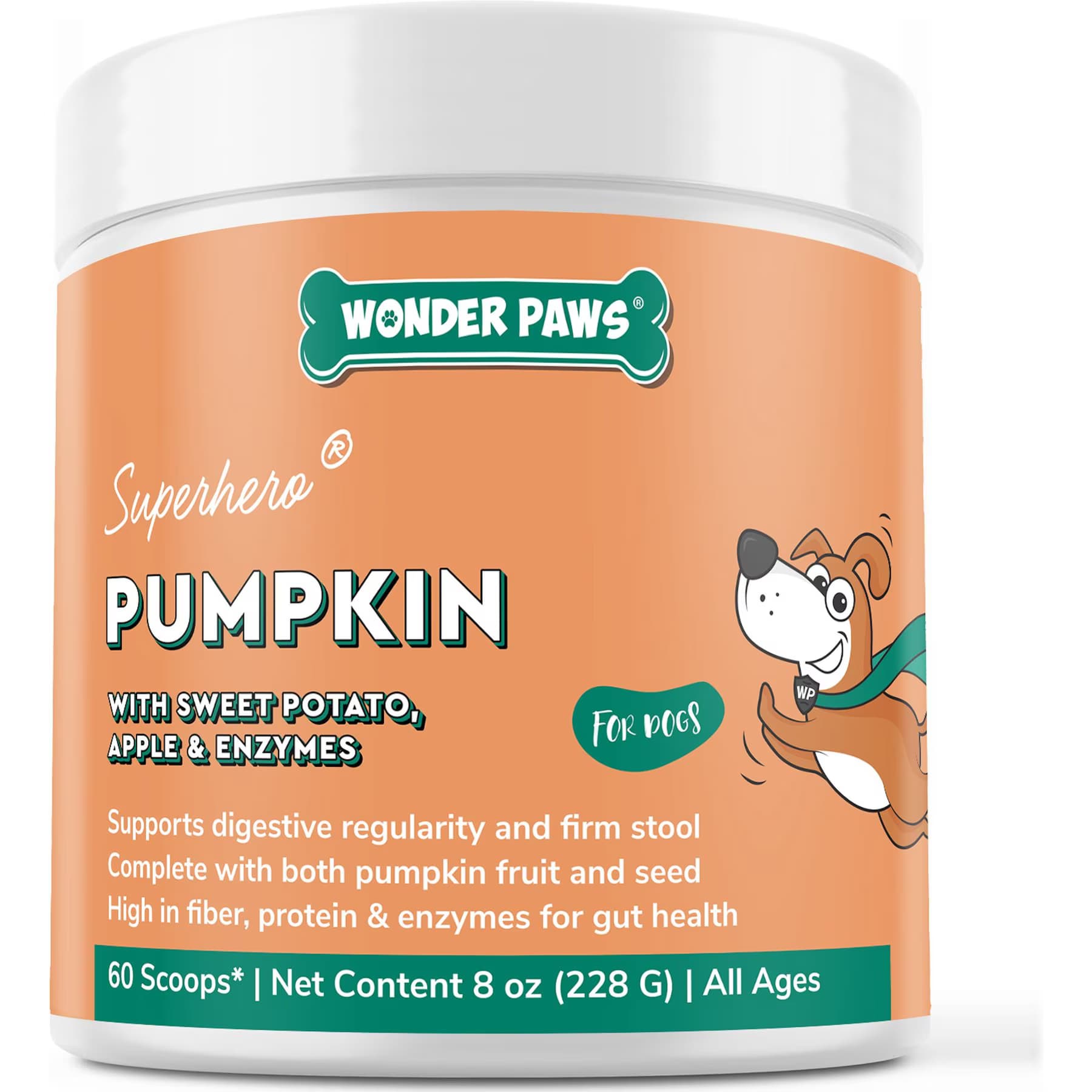 Wonder Paws Wonder Paws Organic Pumpkin with Apple, Sweet Potato & Enzymes Powder Digestion, Stool & Gut Health Support Supplement for Dogs, 8-oz jar