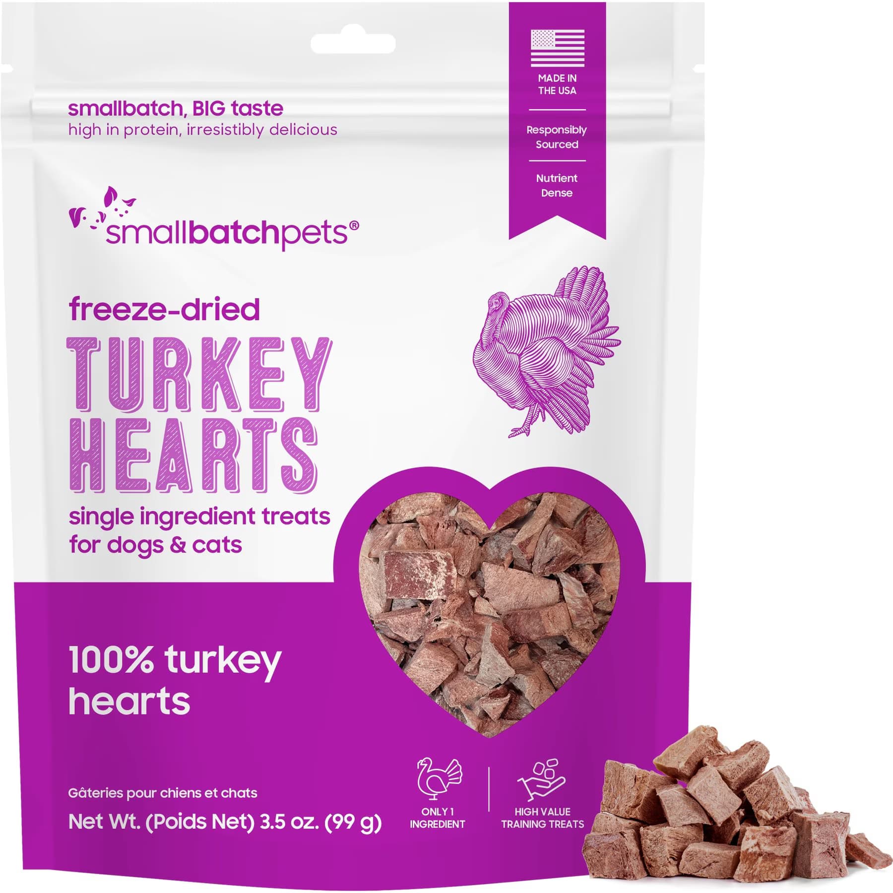 Smallbatch Pets Smallbatch Pets Turkey Hearts Grain-Free Adult Freeze-Dried Raw Dog & Cat Treats
