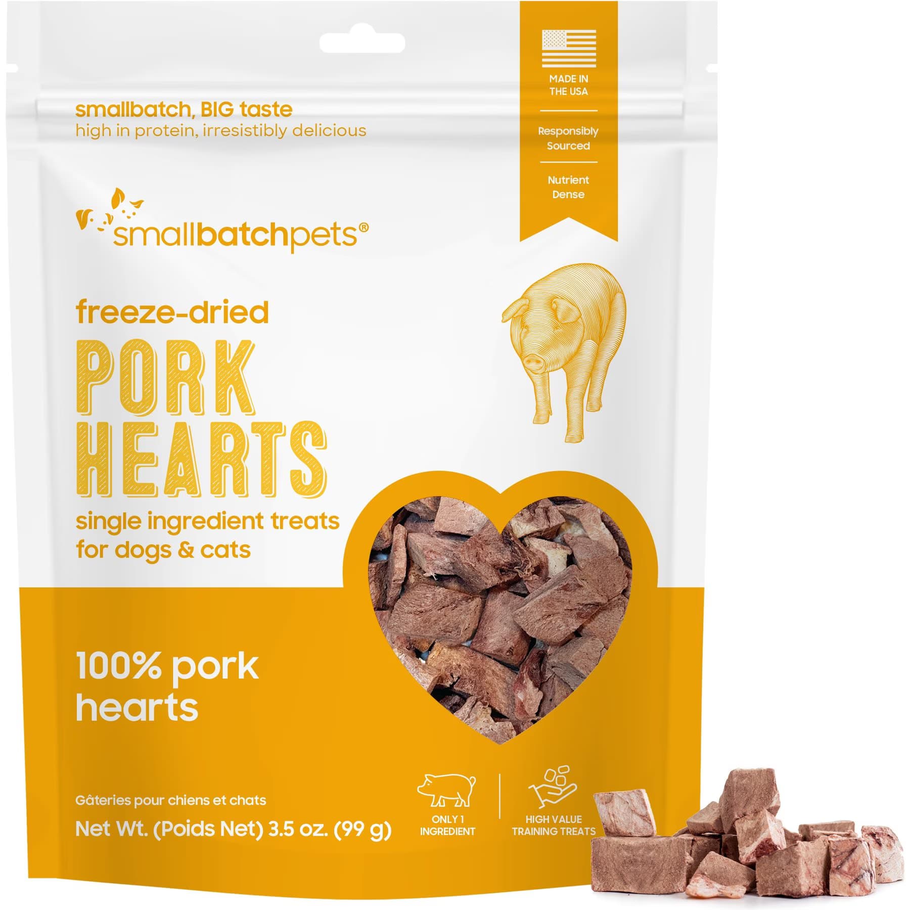 Smallbatch Pets Smallbatch Pets Pork Hearts Grain-Free Adult Freeze-Dried Raw Dog & Cat Treats