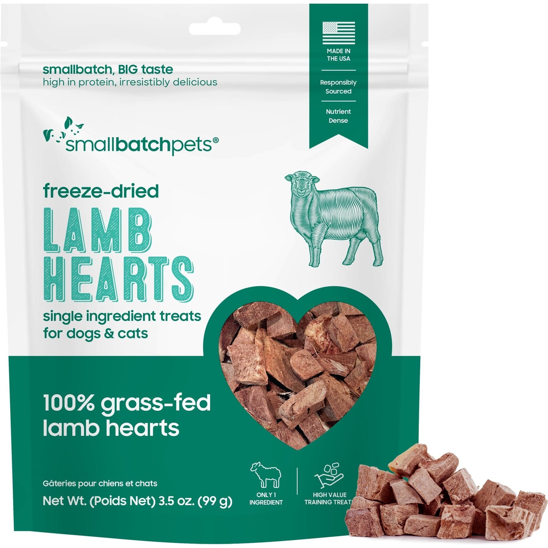 Smallbatch Pets Smallbatch Pets Lamb Hearts Grain-Free Adult Freeze-Dried Raw Dog & Cat Treats