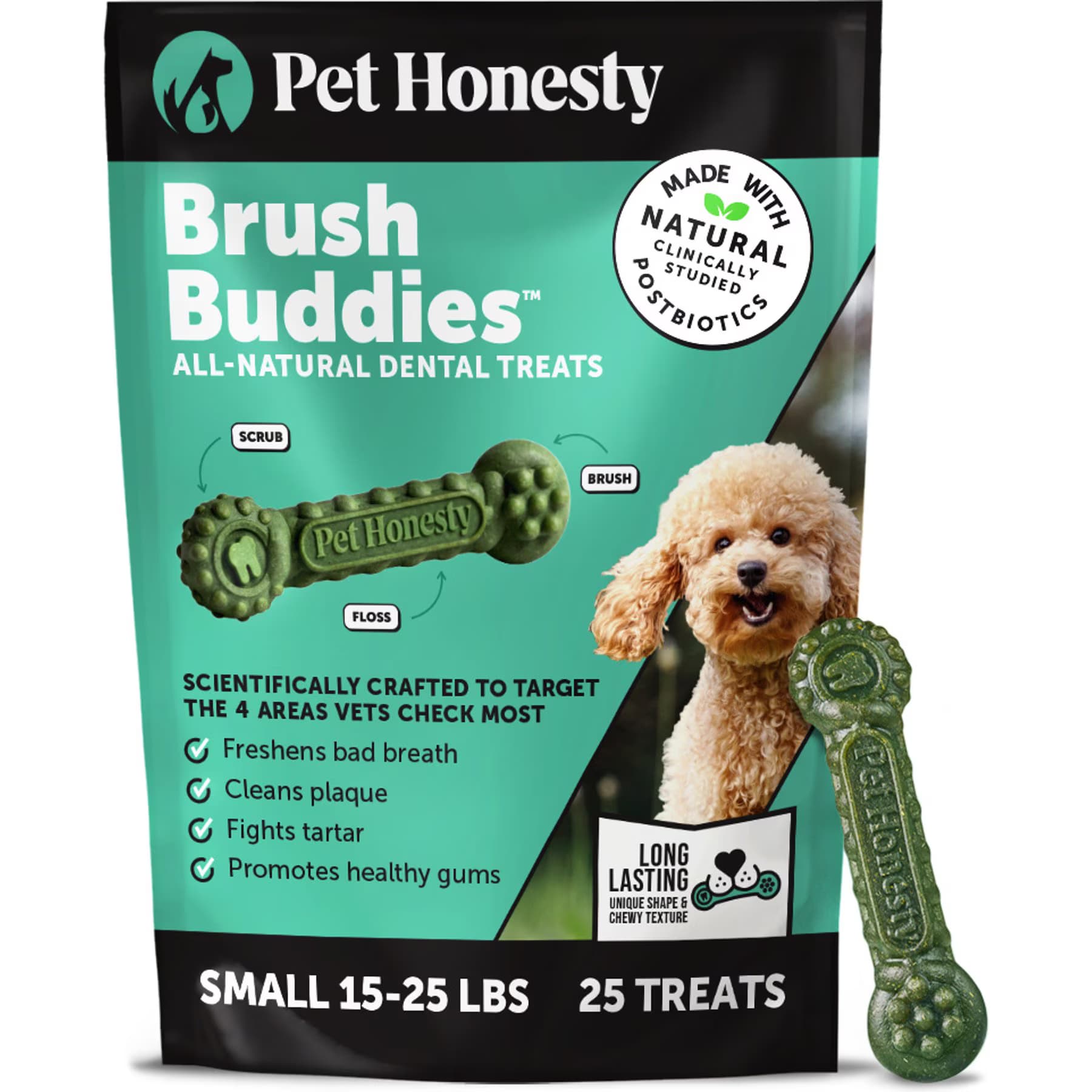 Pet Honesty Pet Honesty Brush Buddies Small All-Natural Long Lasting Mint Dental Dog Treats