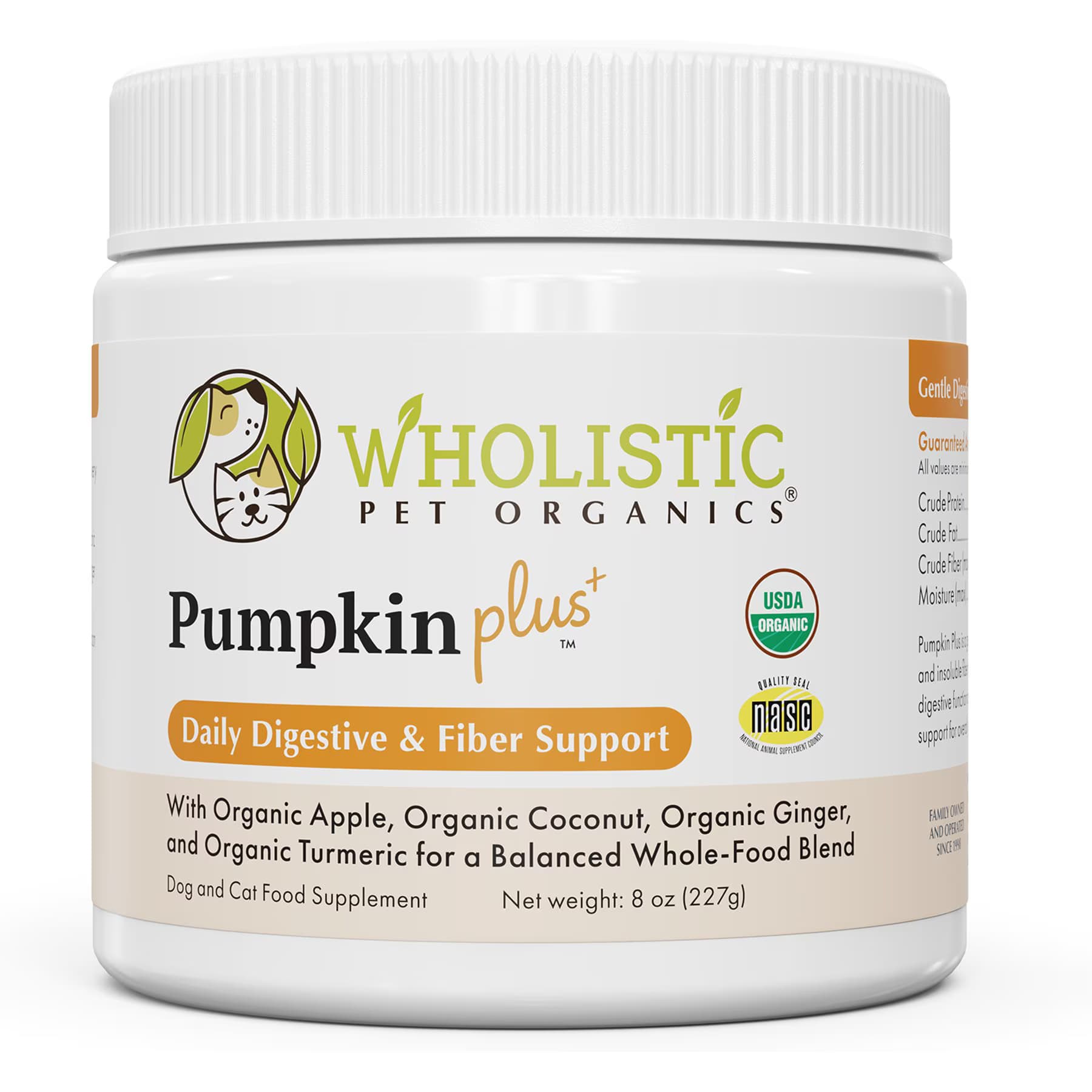 Wholistic Pet Organics Wholistic Pet Organics Organic Pumpkin Flavored Powder Plus Digestive & Fiber Support Supplement for Dogs & Cats, 8-oz