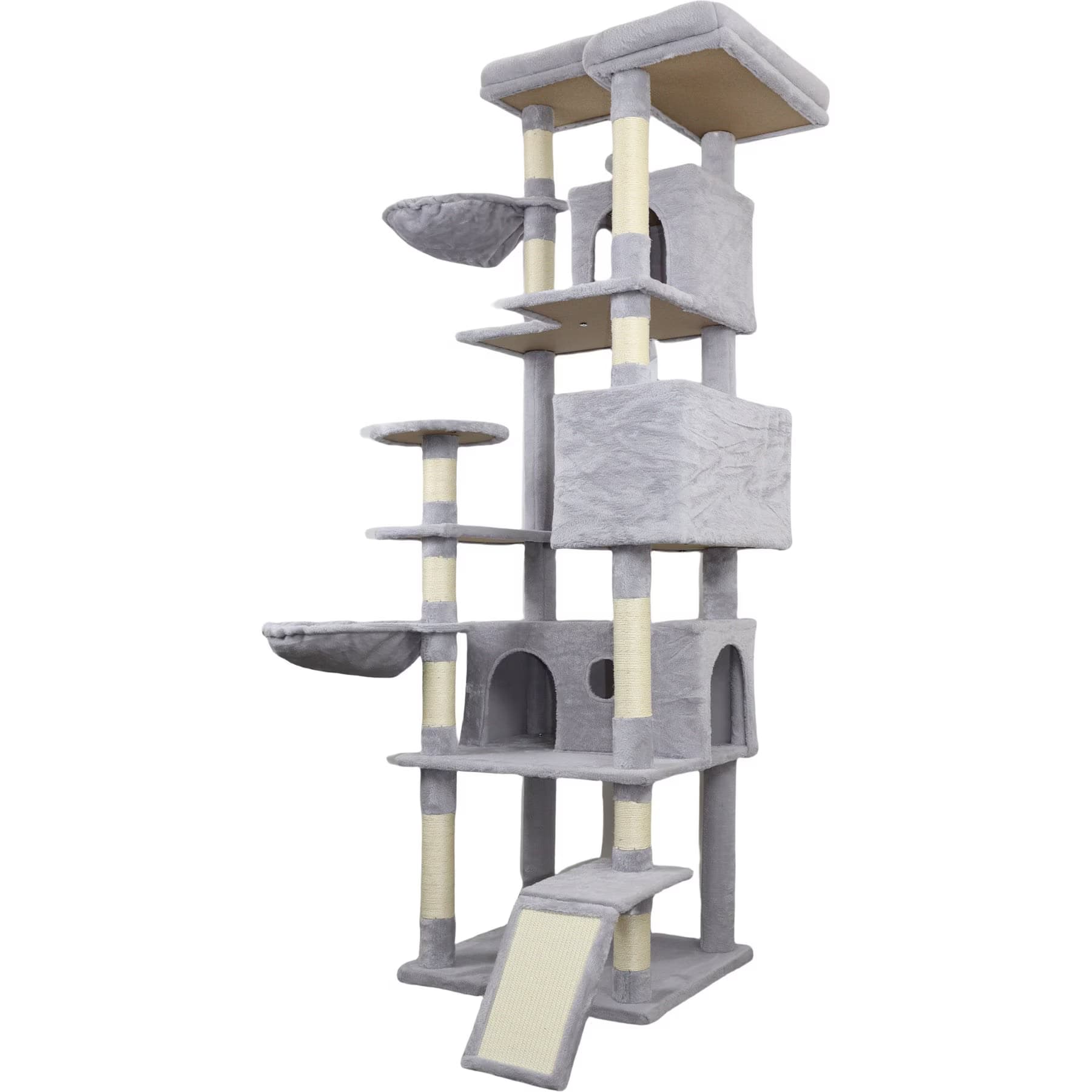 Zeus & Ruta Zeus & Ruta 84.6-in Cat Tree Tower & 3 Large Hinding Condo with Wide Base, 11 Sisal Scratching Post, Sisal Scratching Ladder & 2 Hammock, Light Grey