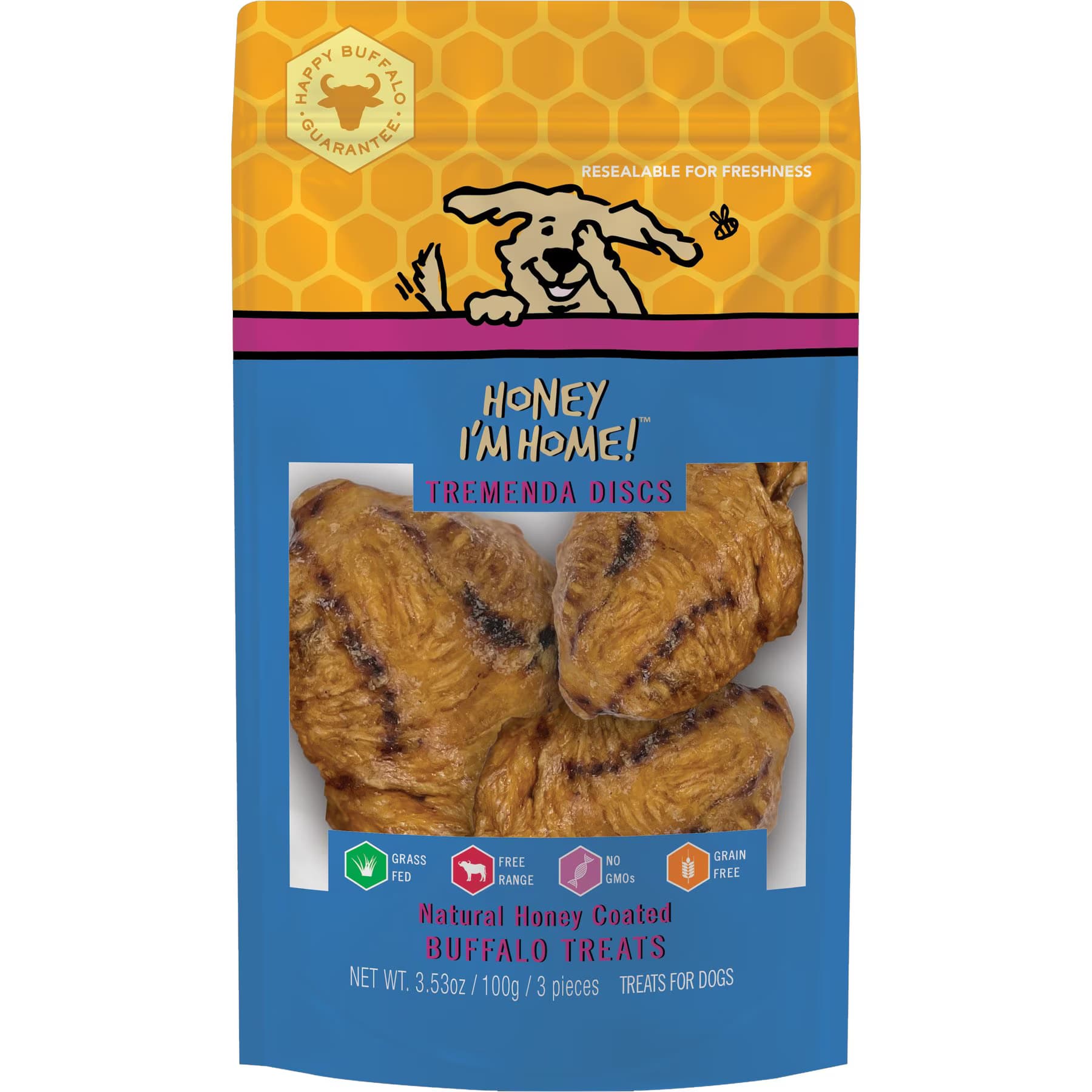 Honey I'm Home Honey I’m Home Natural Honey Coated Water Buffalo Tremenda Discs Dog Chews
