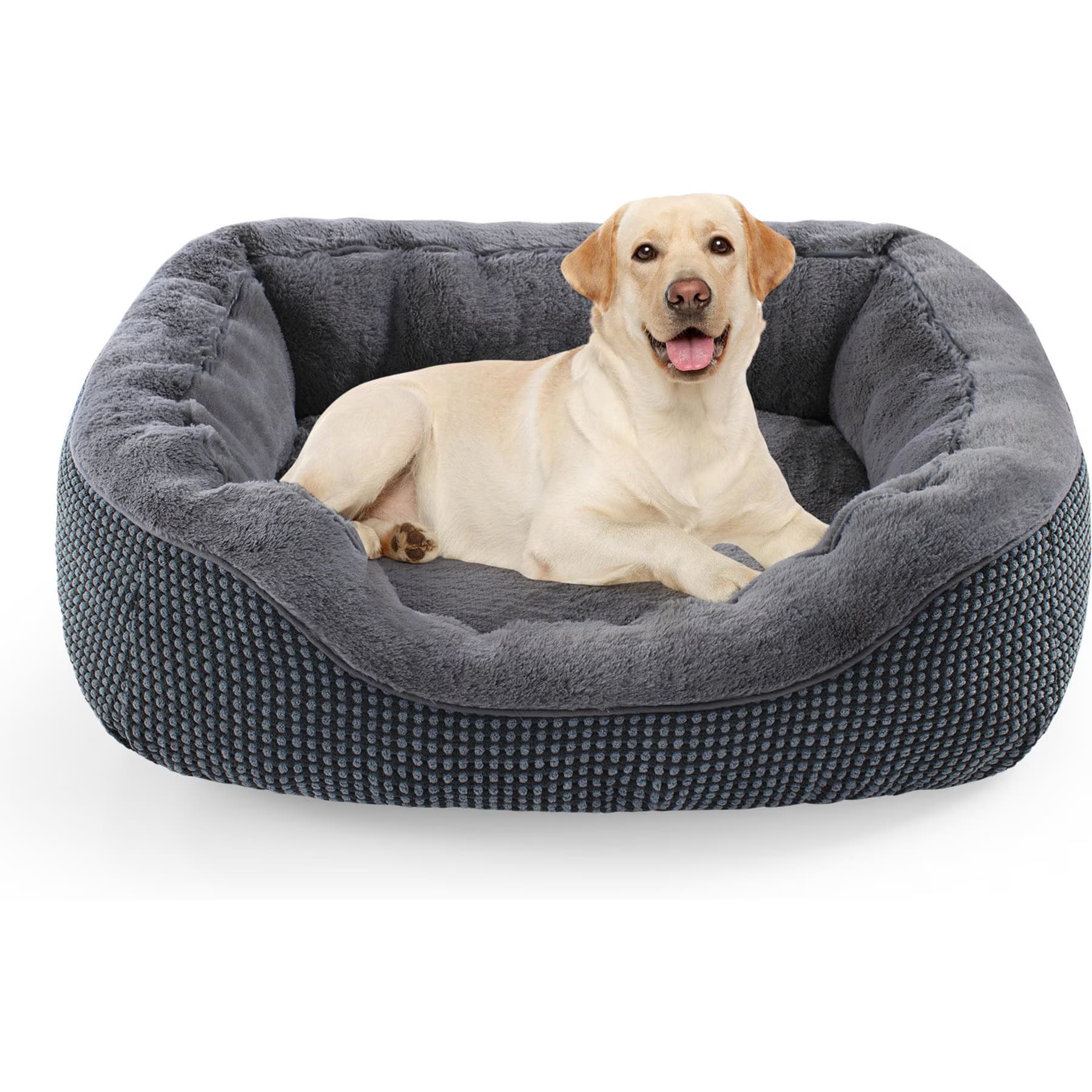 JOEJOY JOEJOY Square Washable Bolster Dog Bed, Grey, Small Plus: 25 x 21 x 8-in