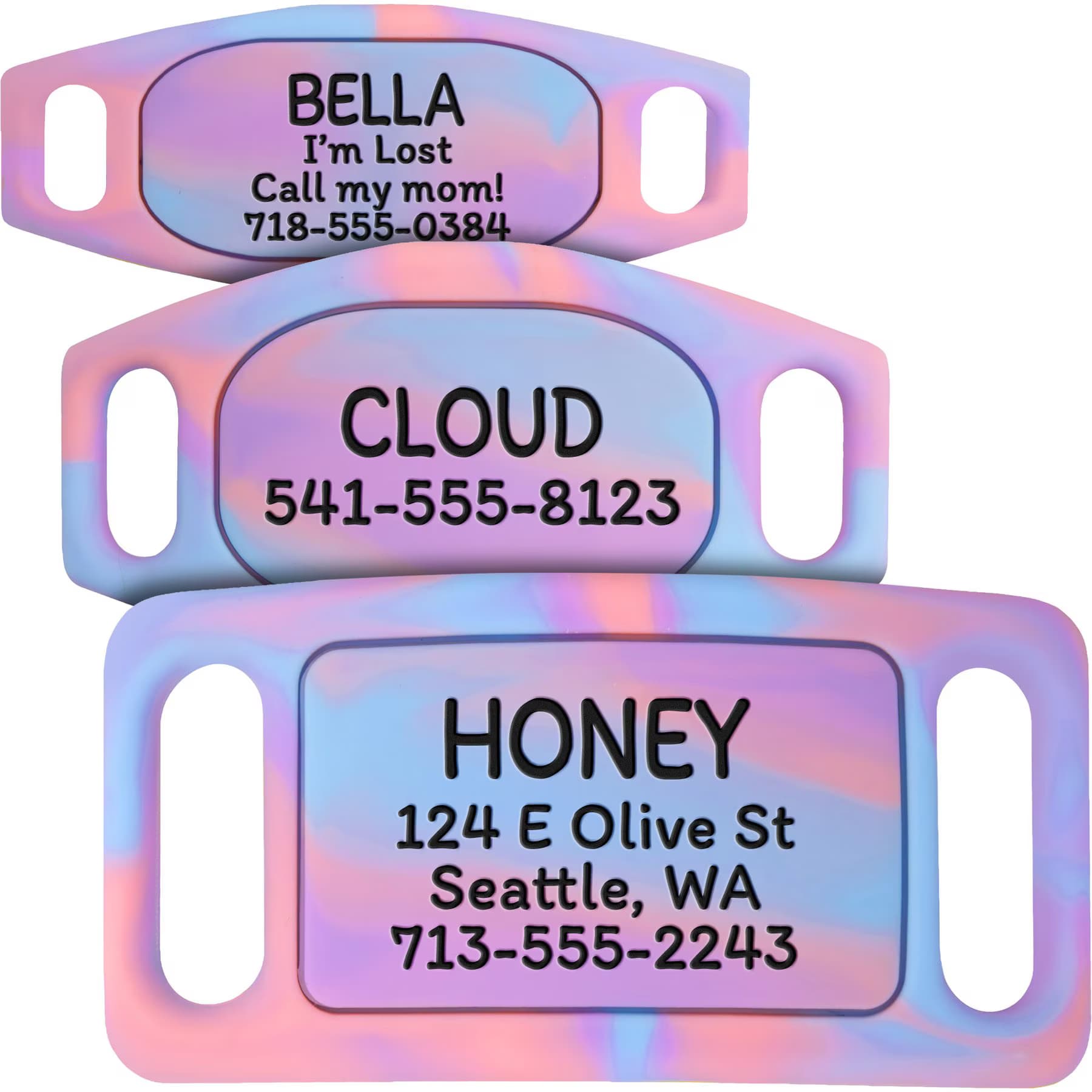 GoTags GoTags Personalized Engraved Silicone Slide On No Noise Dog & Cat ID Tag, Cotton Candy, Medium