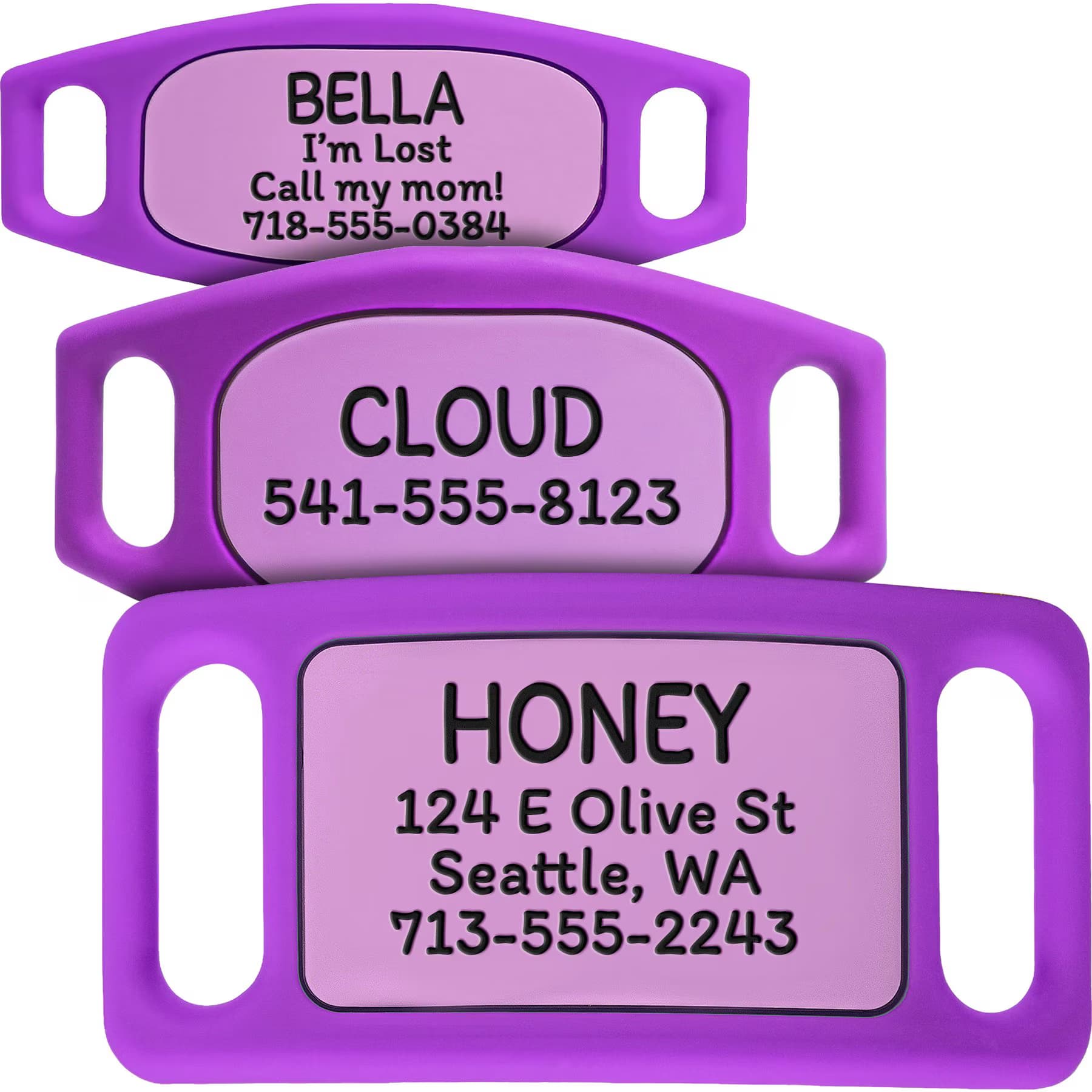 GoTags GoTags Personalized Engraved Silicone Slide On No Noise Dog & Cat ID Tag, Lavender, Medium