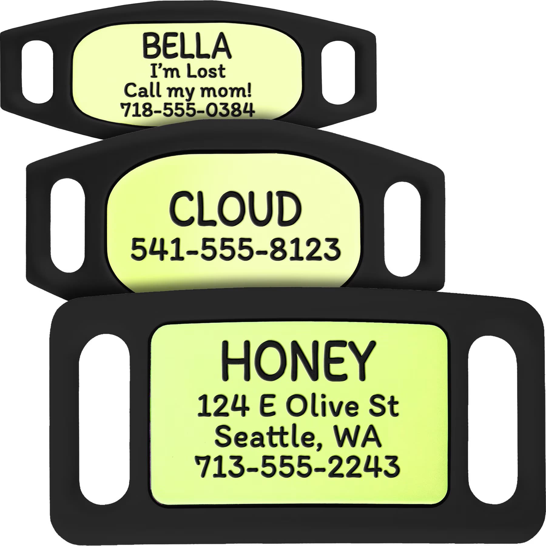 GoTags GoTags Personalized Engraved Silicone Slide On No Noise Dog & Cat ID Tag, Neon, Medium