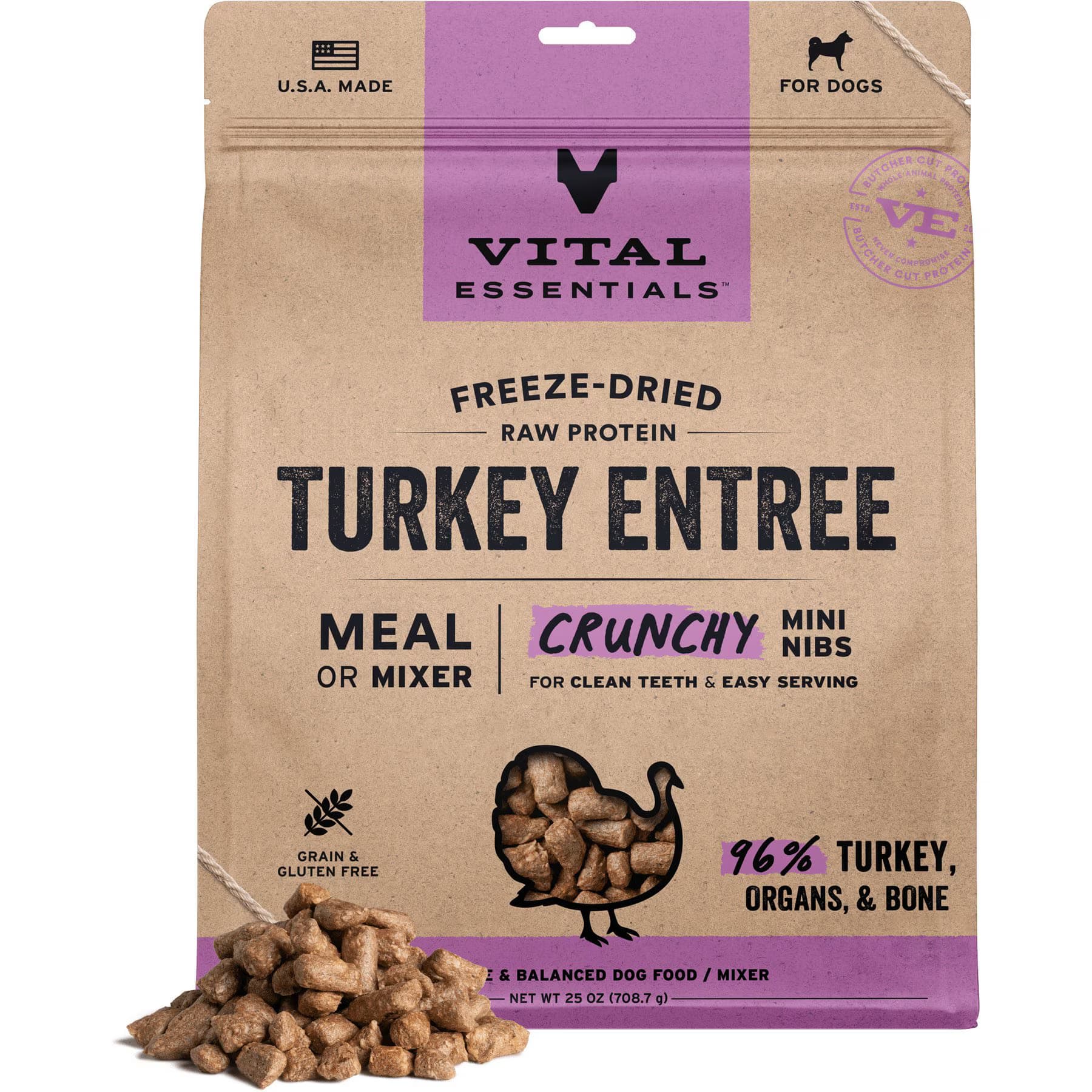 Vital Essentials Crunchy Mini Nibs Raw Turkey Entree Freeze-Dried Dog Food & Topper — view 3
