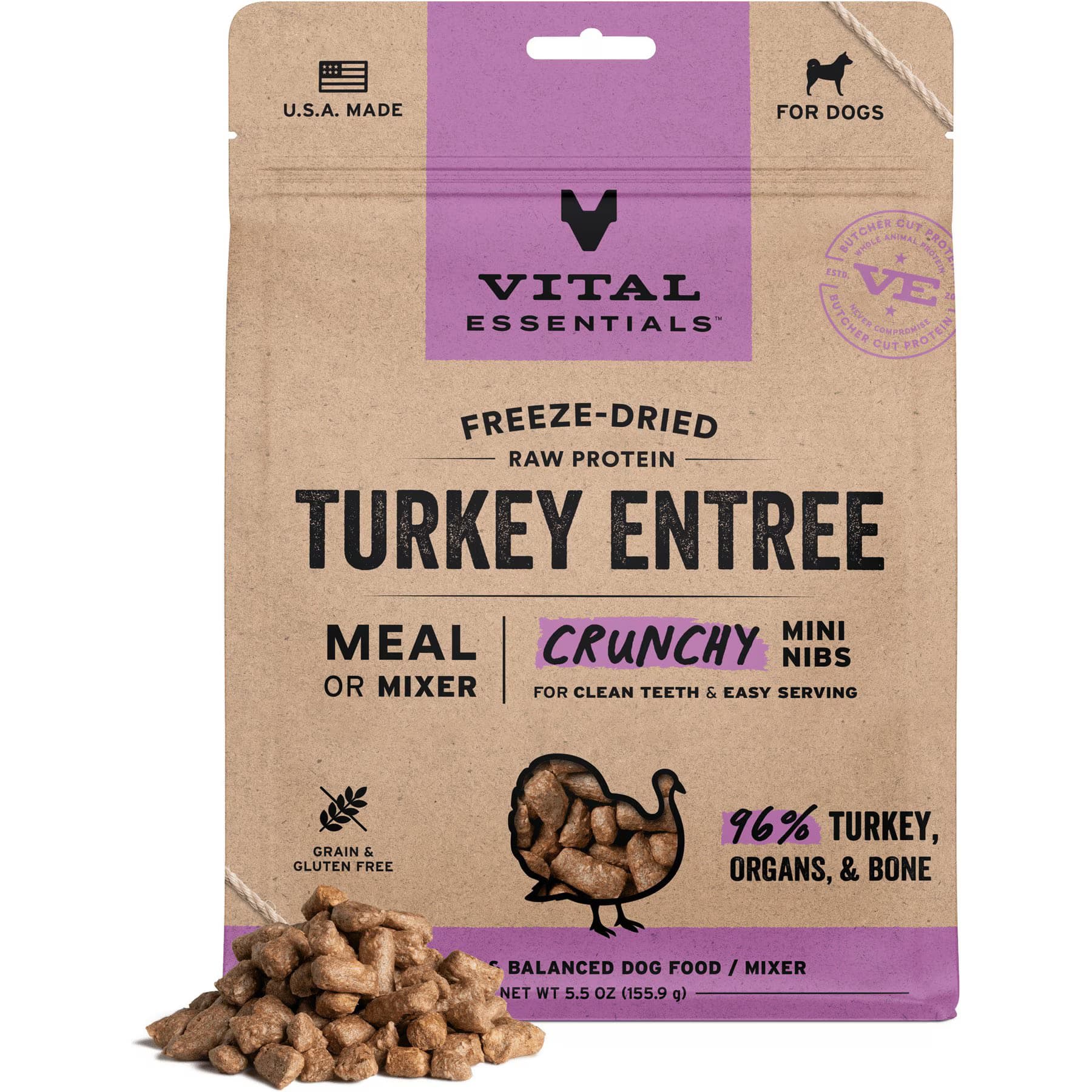 Vital Essentials Crunchy Mini Nibs Raw Turkey Entree Freeze-Dried Dog Food & Topper — view 2