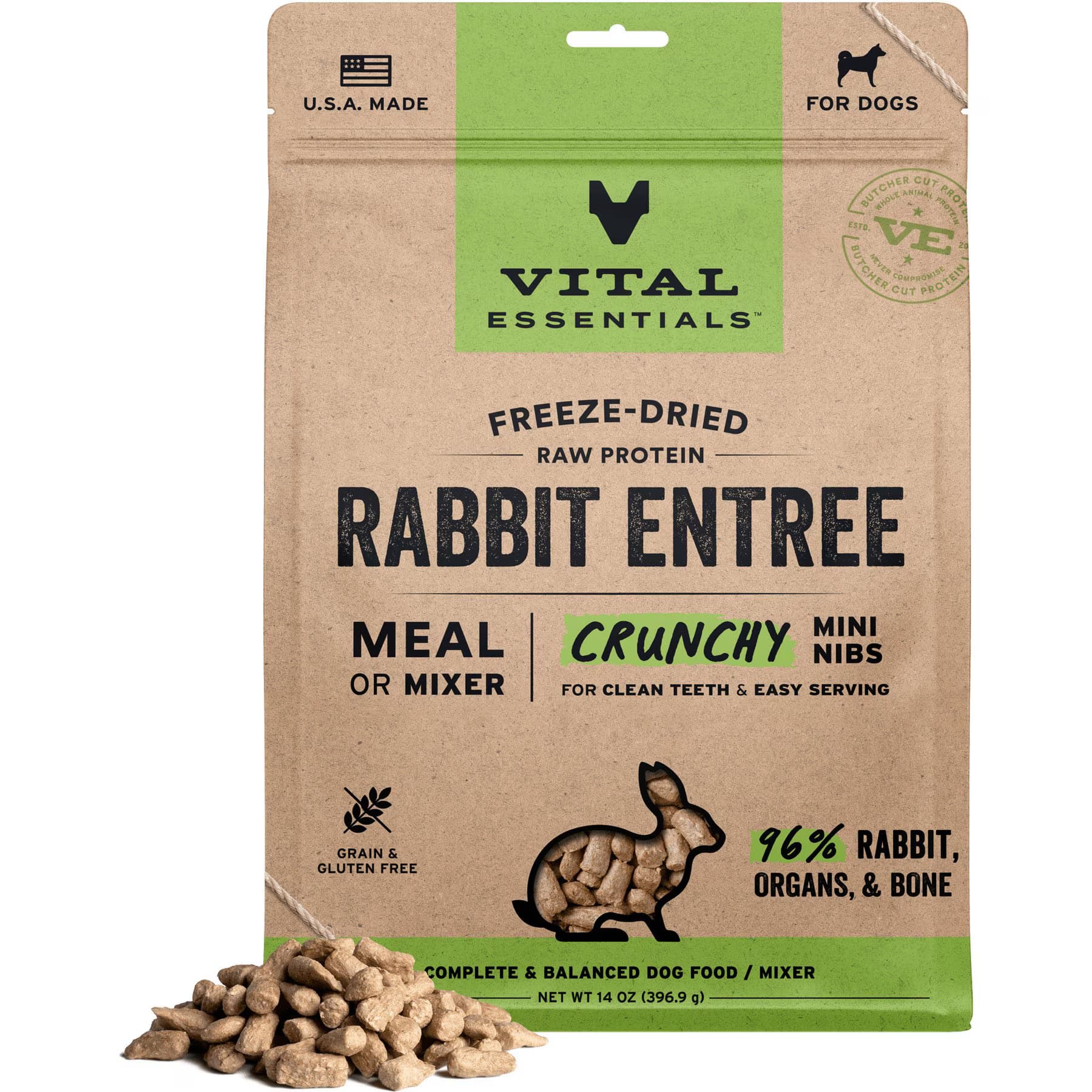Vital Essentials Vital Essentials Crunchy Mini Nibs Raw Rabbit Entree Freeze-Dried Dog Food & Topper