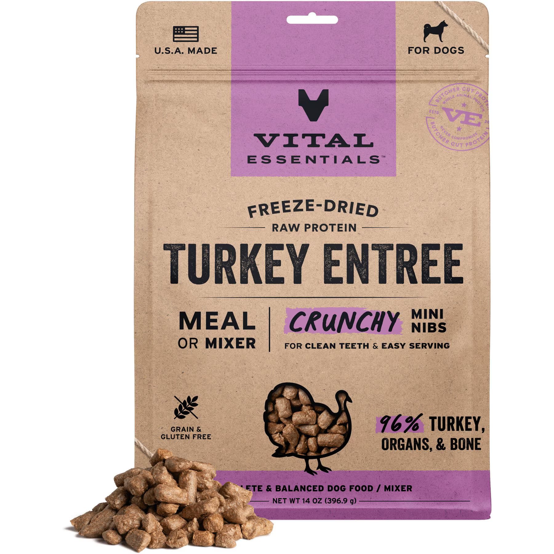 Vital Essentials Vital Essentials Crunchy Mini Nibs Raw Turkey Entree Freeze-Dried Dog Food & Topper