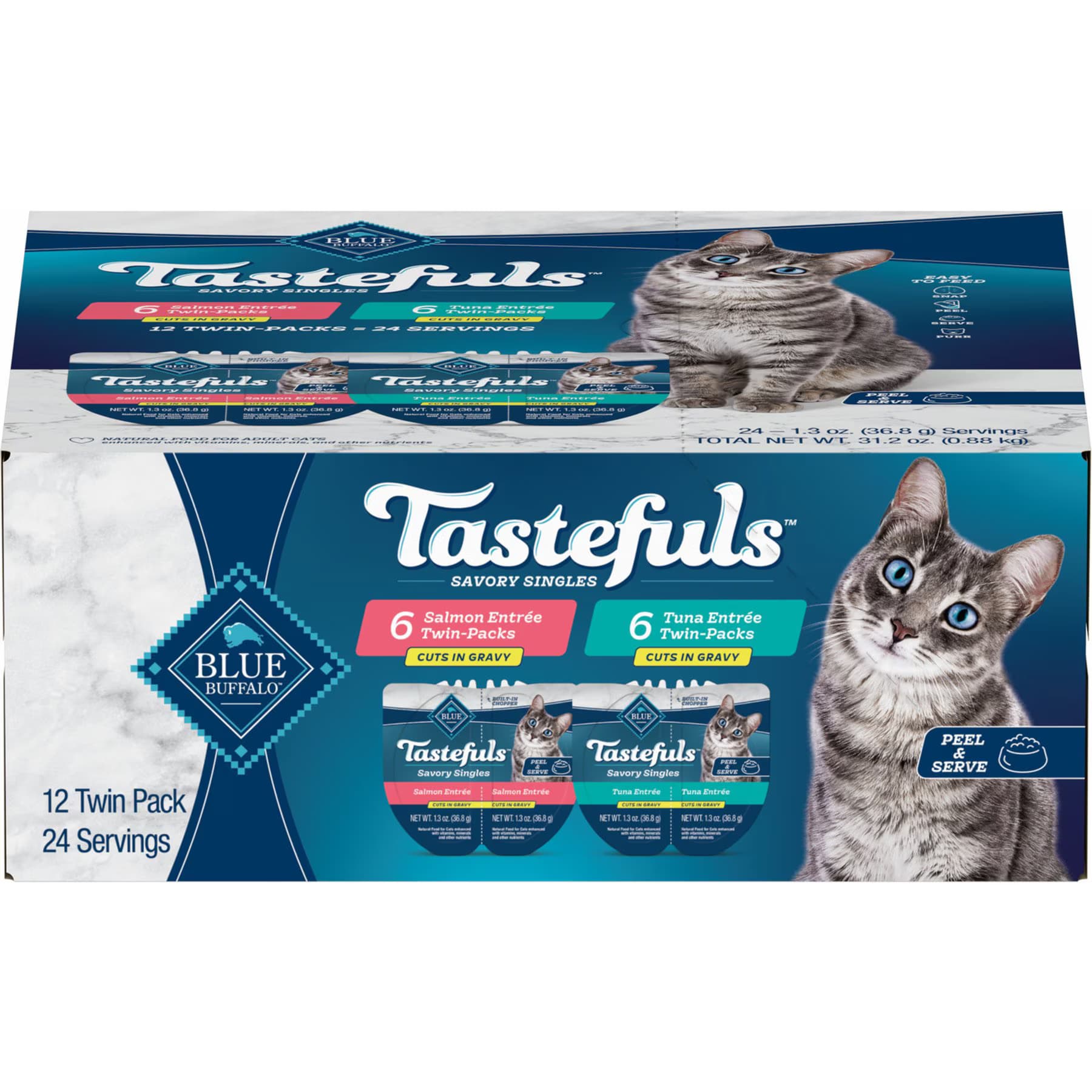 Blue Buffalo Blue Buffalo Tastefuls Savory Singles Salmon & Tuna Variety Pack Cuts in Gravy Wet Cat Food, 2.6-oz twin pack