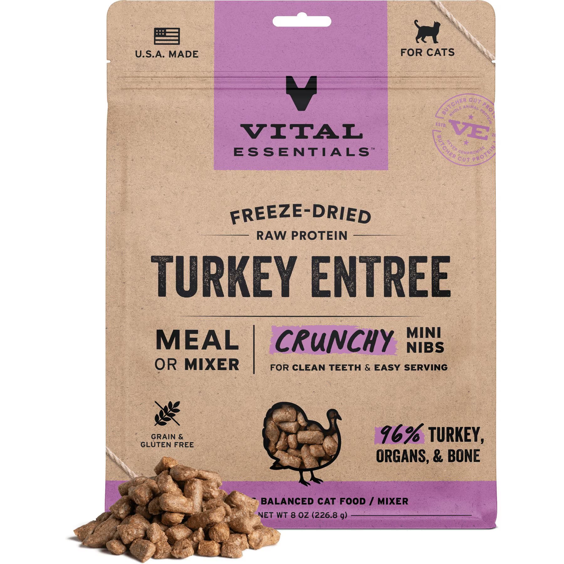 Vital Essentials Vital Essentials Crunchy Mini Nibs Raw Turkey Entree Freeze-Dried Cat Food