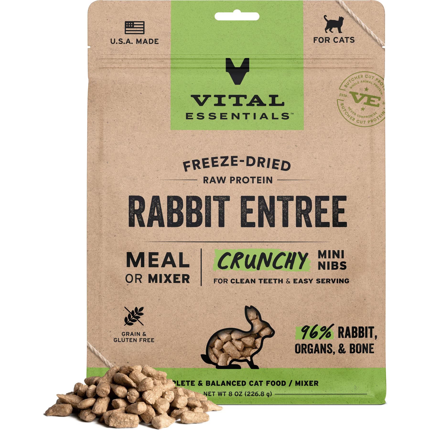 Vital Essentials Vital Essentials Crunchy Mini Nibs Raw Rabbit Entree Freeze-Dried Cat Food