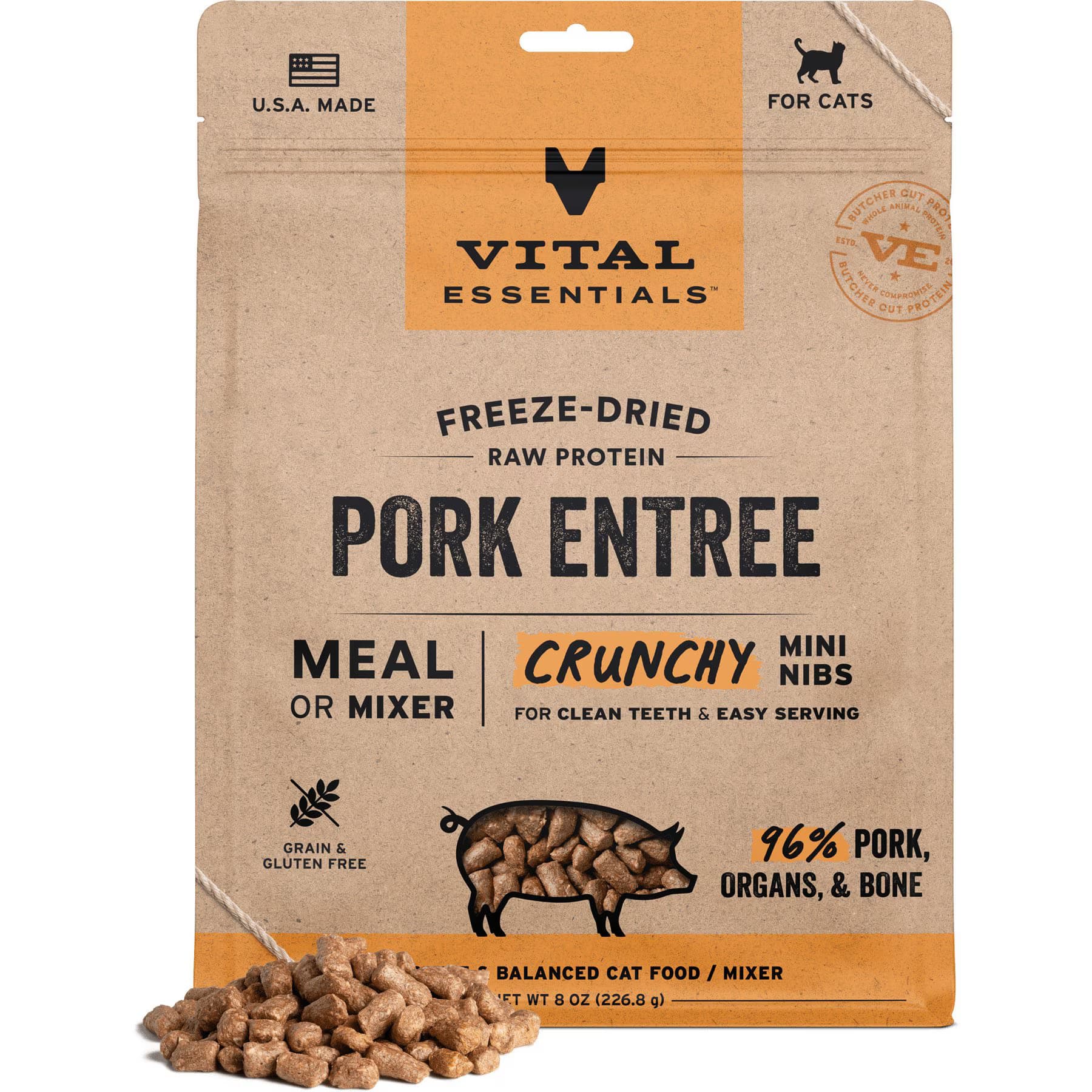 Vital Essentials Vital Essentials Crunchy Mini Nibs Raw Pork Entree Freeze-Dried Cat Food