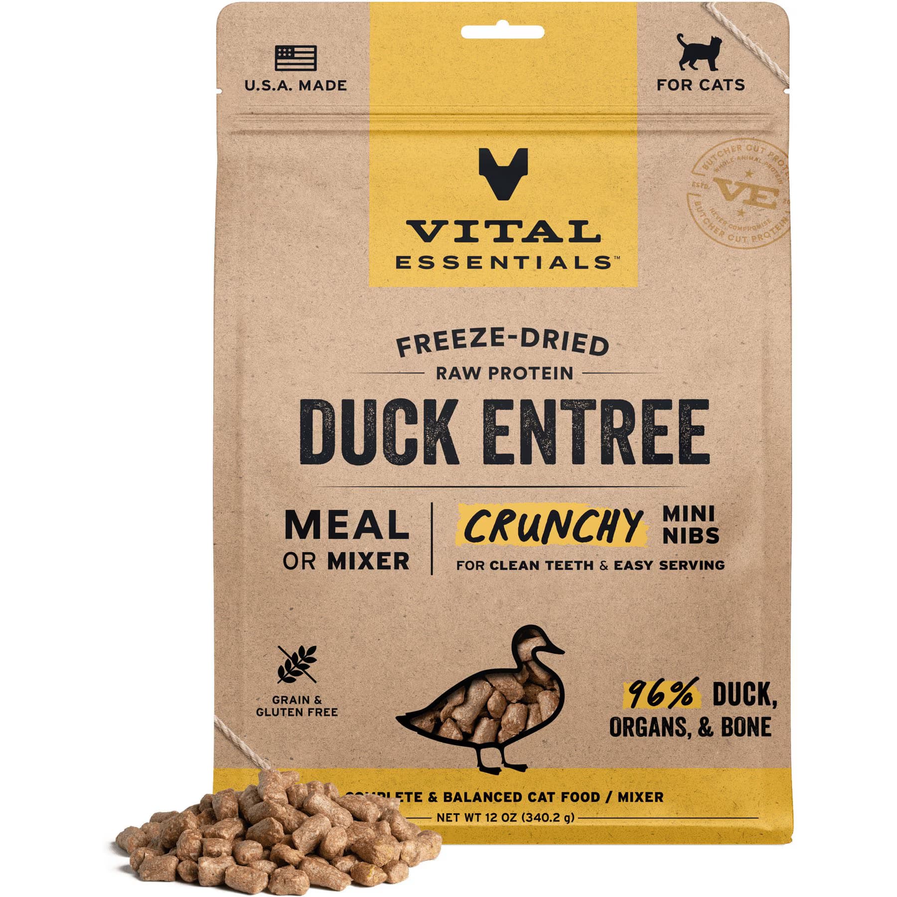 Vital Essentials Vital Essentials Crunchy Mini Nibs Raw Duck Entree Freeze-Dried Cat Food