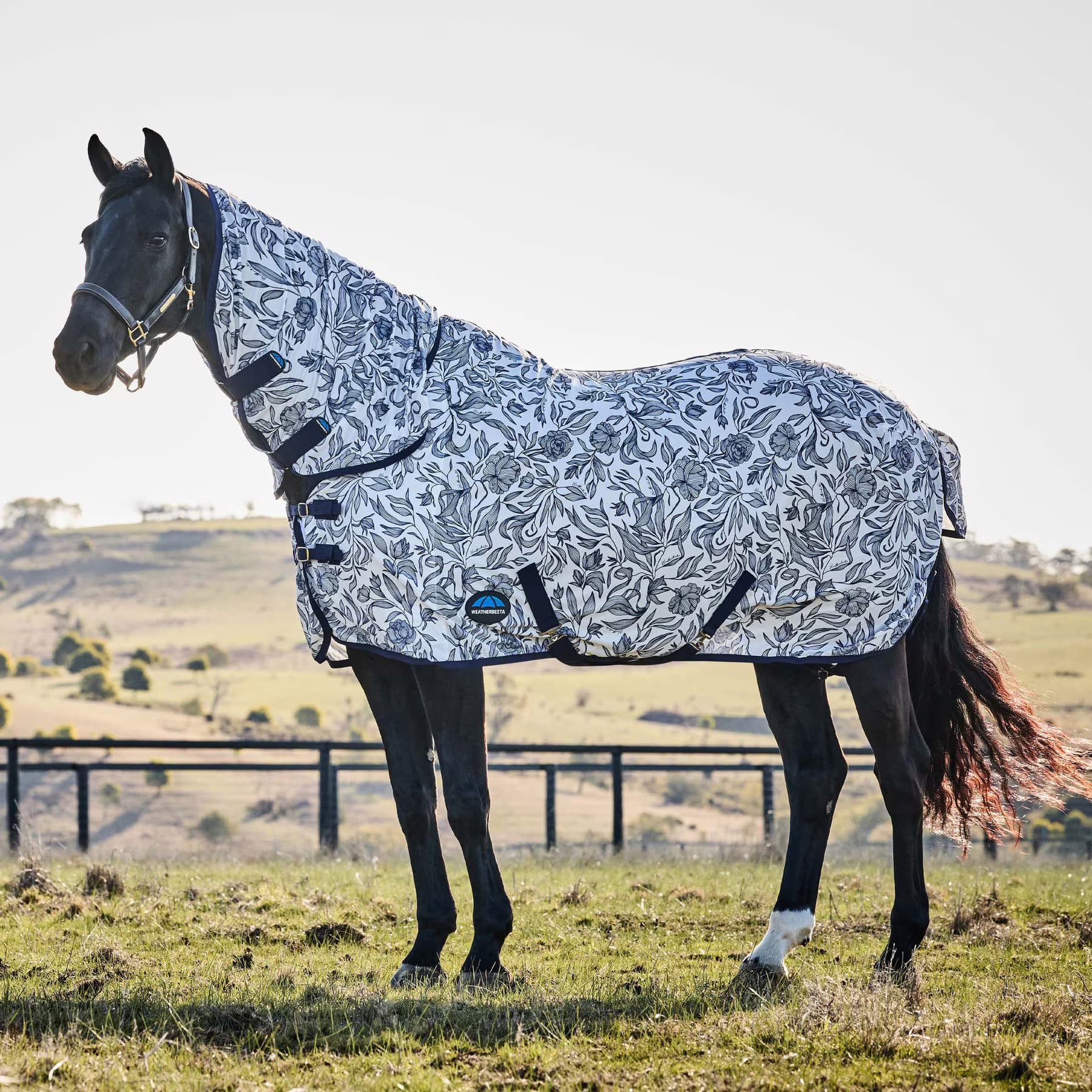 WeatherBeeta WeatherBeeta ComFiTec Limited Edition Horse Fly Sheet Combo, White/Navy Floral Print, 63-in