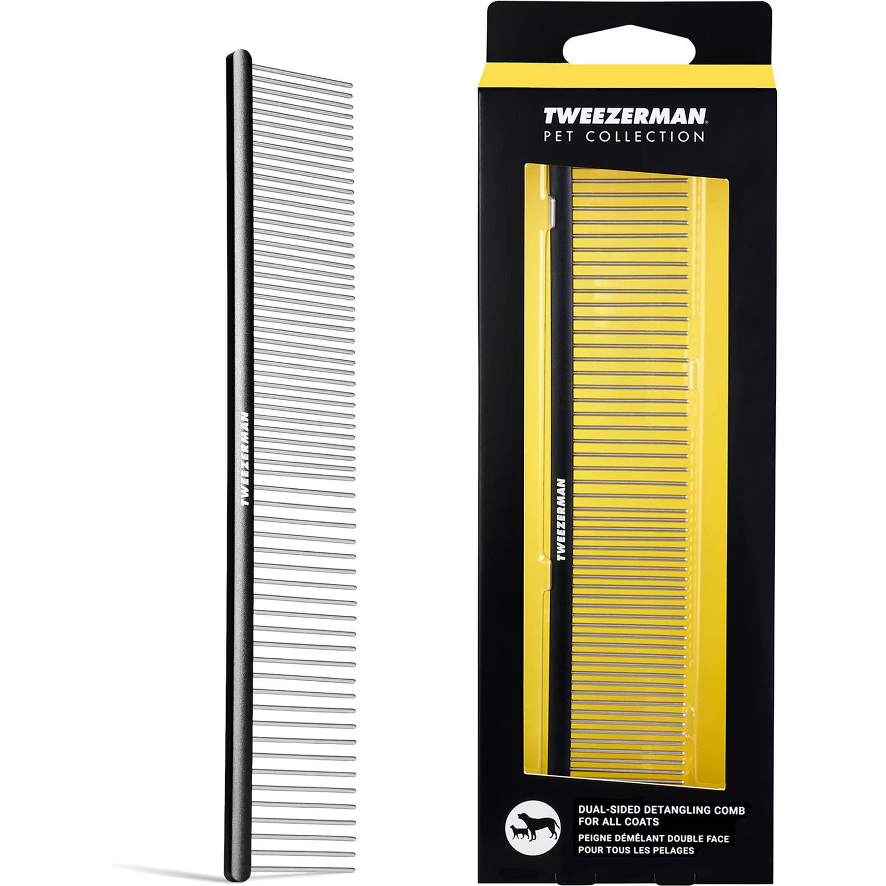 Tweezerman Tweezerman Dual-Sided Metal Detangling Dog Comb, Black